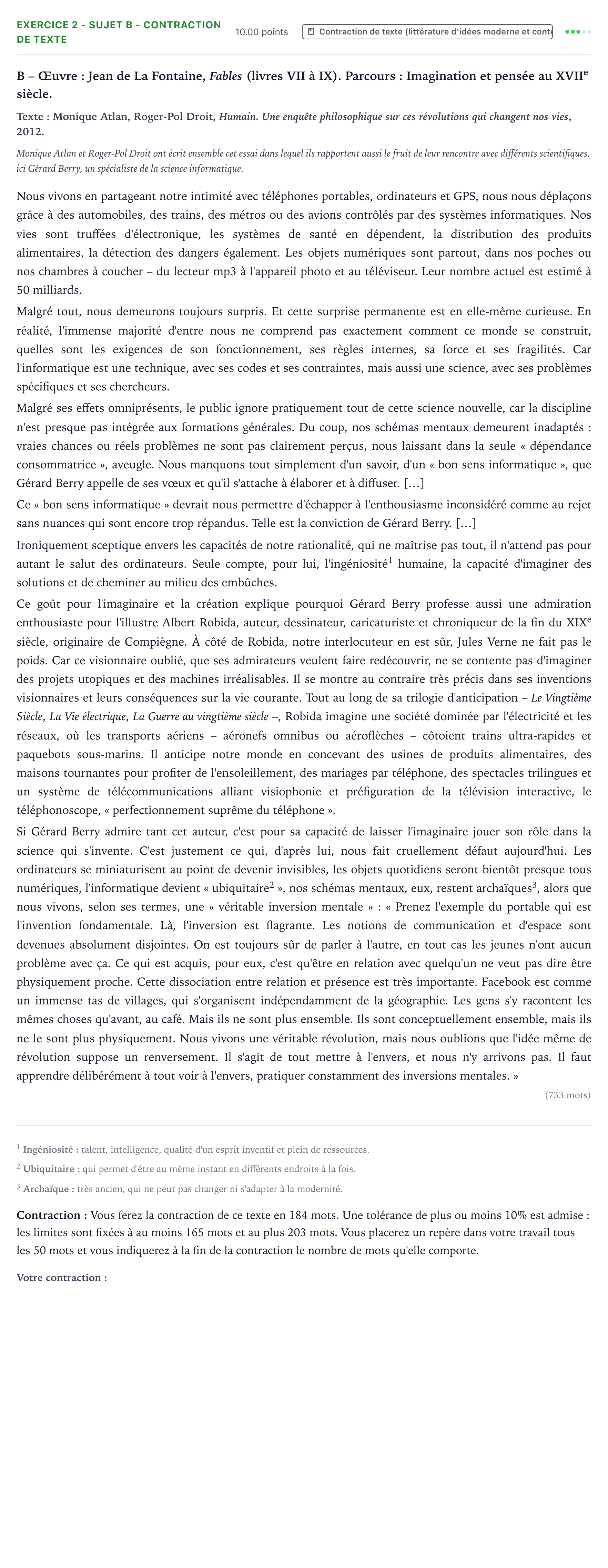 Énoncé: Exercice 2 - Sujet B - Contraction de texte · Bac STMG Français Asie 2021 (jour 1)
