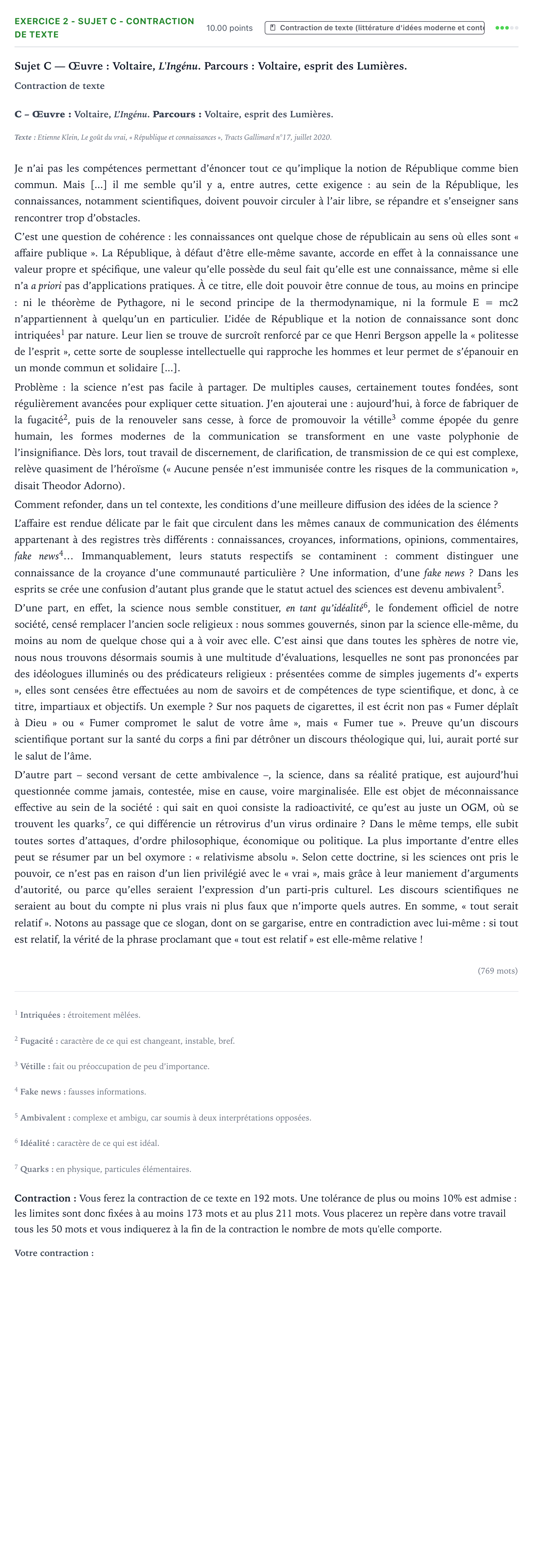 Énoncé: Exercice 2 - Sujet C - Contraction de texte · Bac STMG Français Asie 2021 (jour 1)