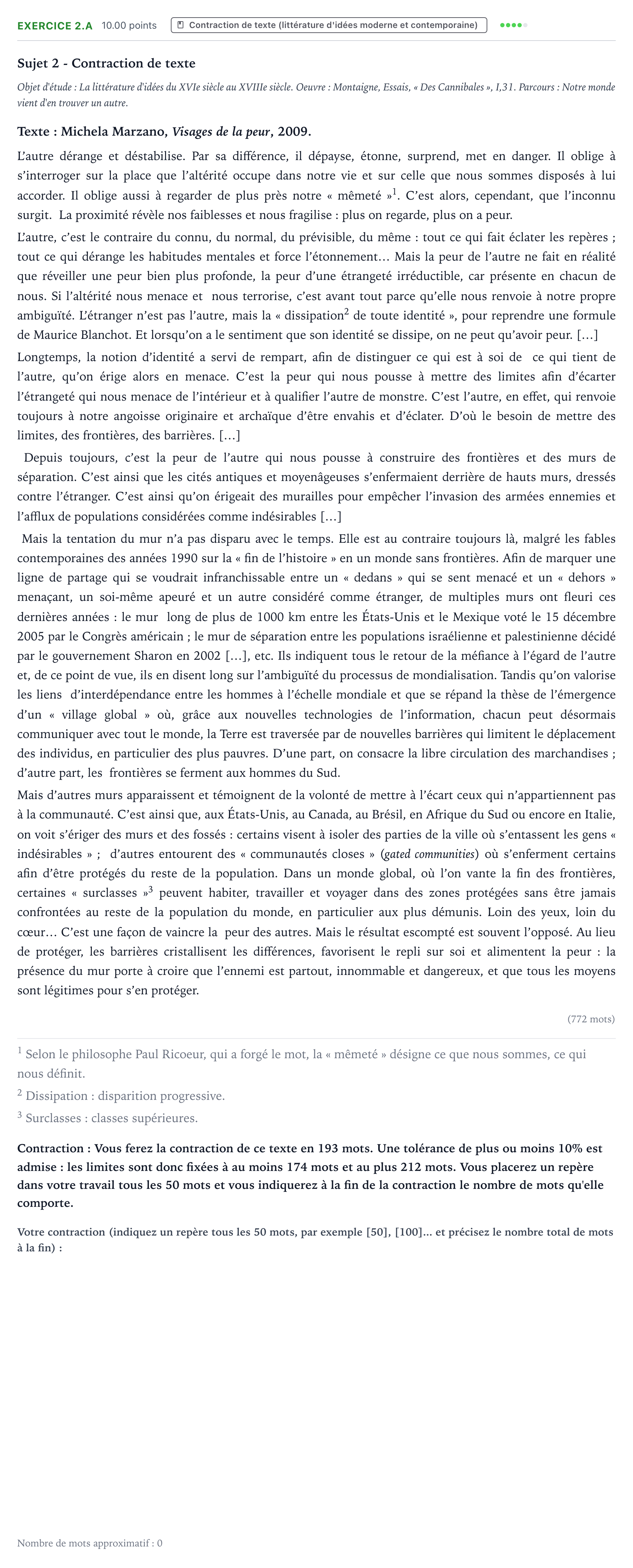 Énoncé: Exercice 2.A - Contraction de texte · Bac STMG Français Asie 2021 (jour 2)