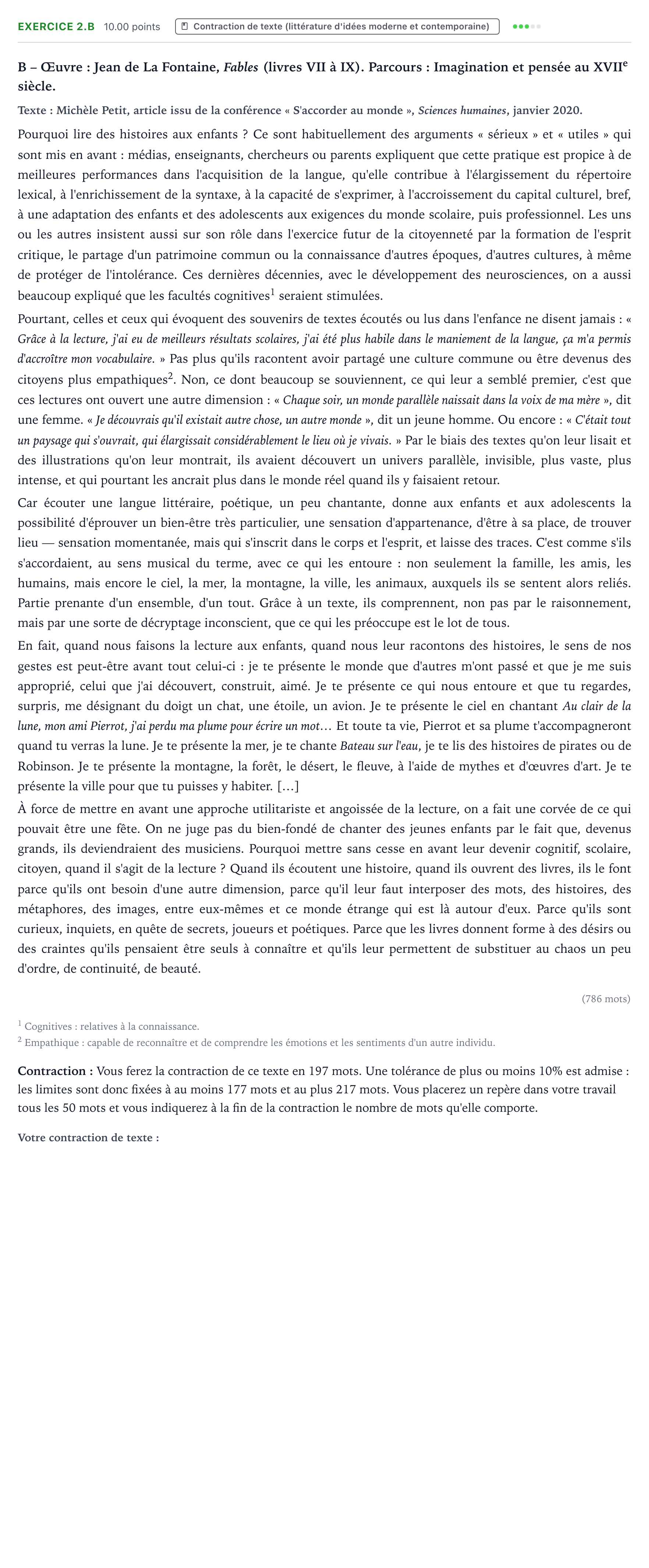 Énoncé: Exercice 2.B - Contraction de texte · Bac STMG Français Asie 2021 (jour 2)