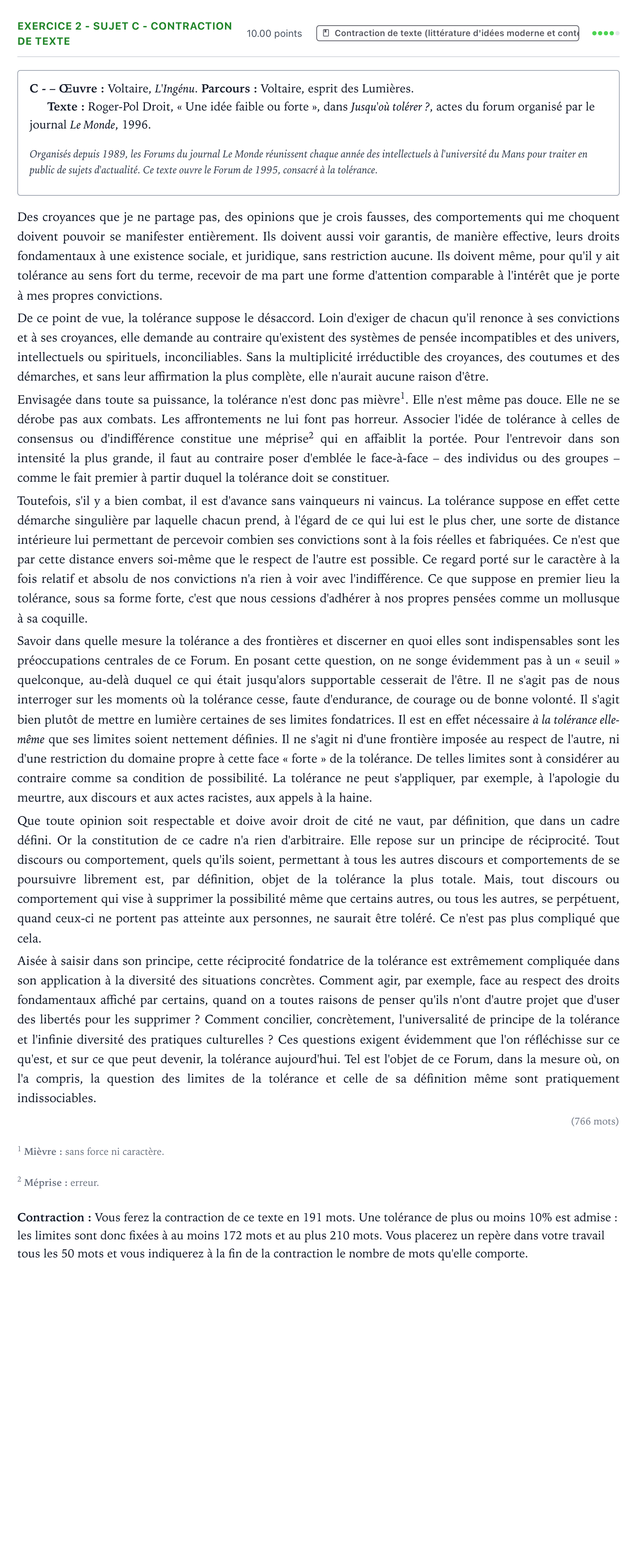 Énoncé: Exercice 2 - Sujet C - Contraction de texte · Bac STMG Français Centres étrangers (Afrique) 2021 (jour 1)
