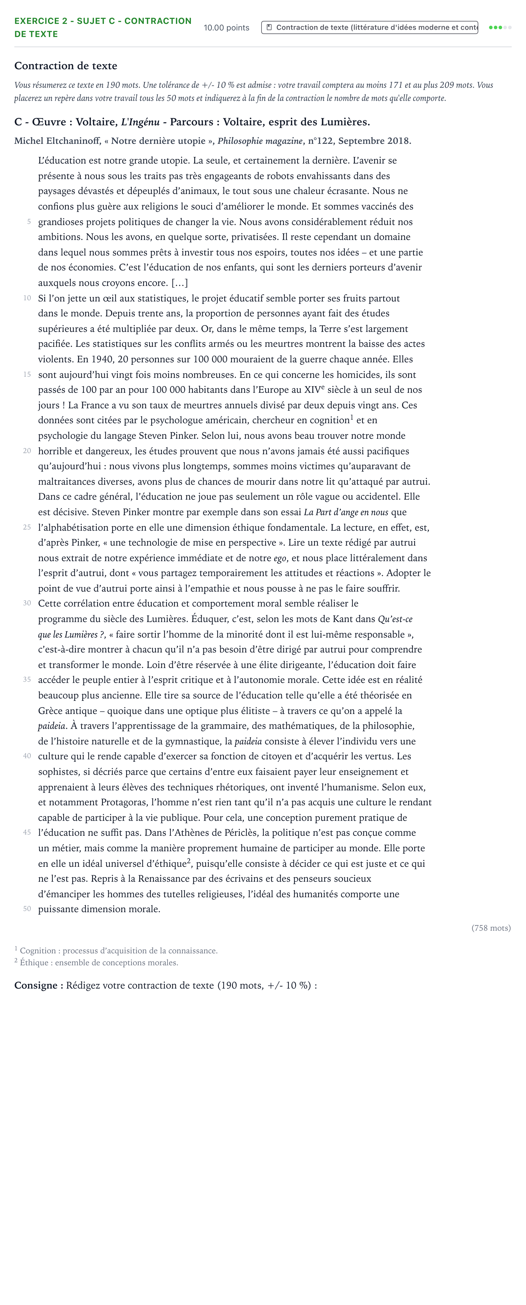 Énoncé: Exercice 2 - Sujet C - Contraction de texte · Bac STMG Français Polynésie 2021 (jour 1)