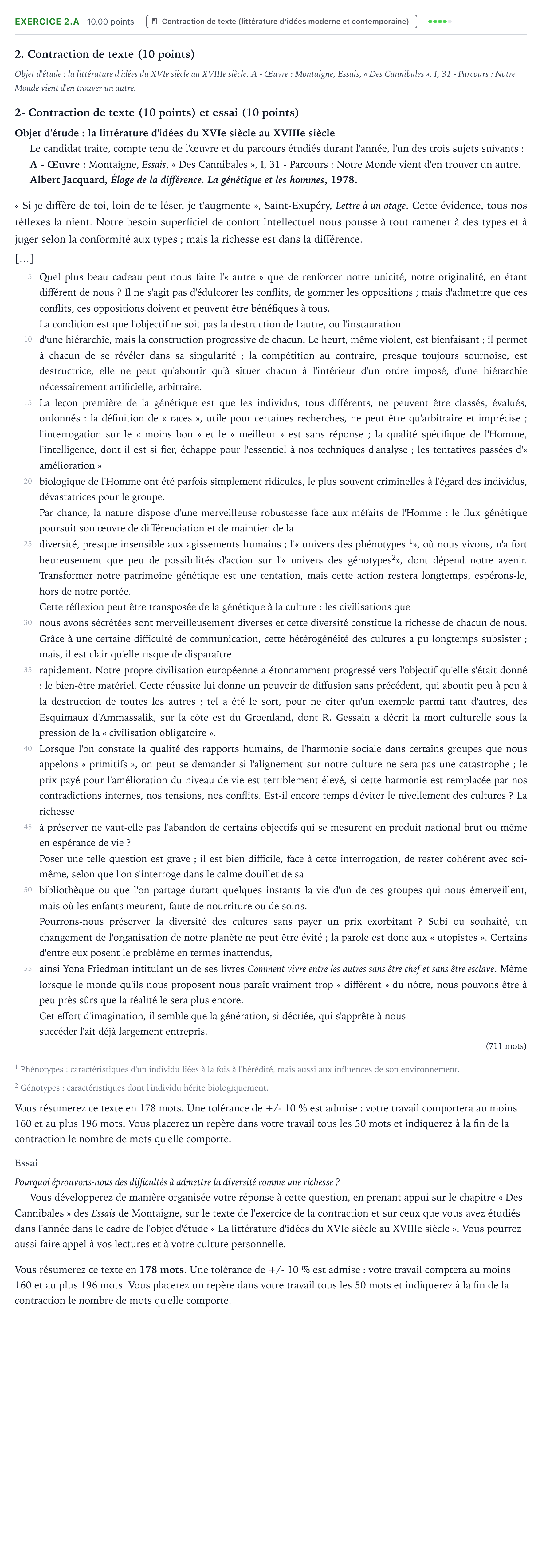 Énoncé: Exercice 2.A - Contraction de texte · Bac STMG Français Polynésie 2021 (jour 2)