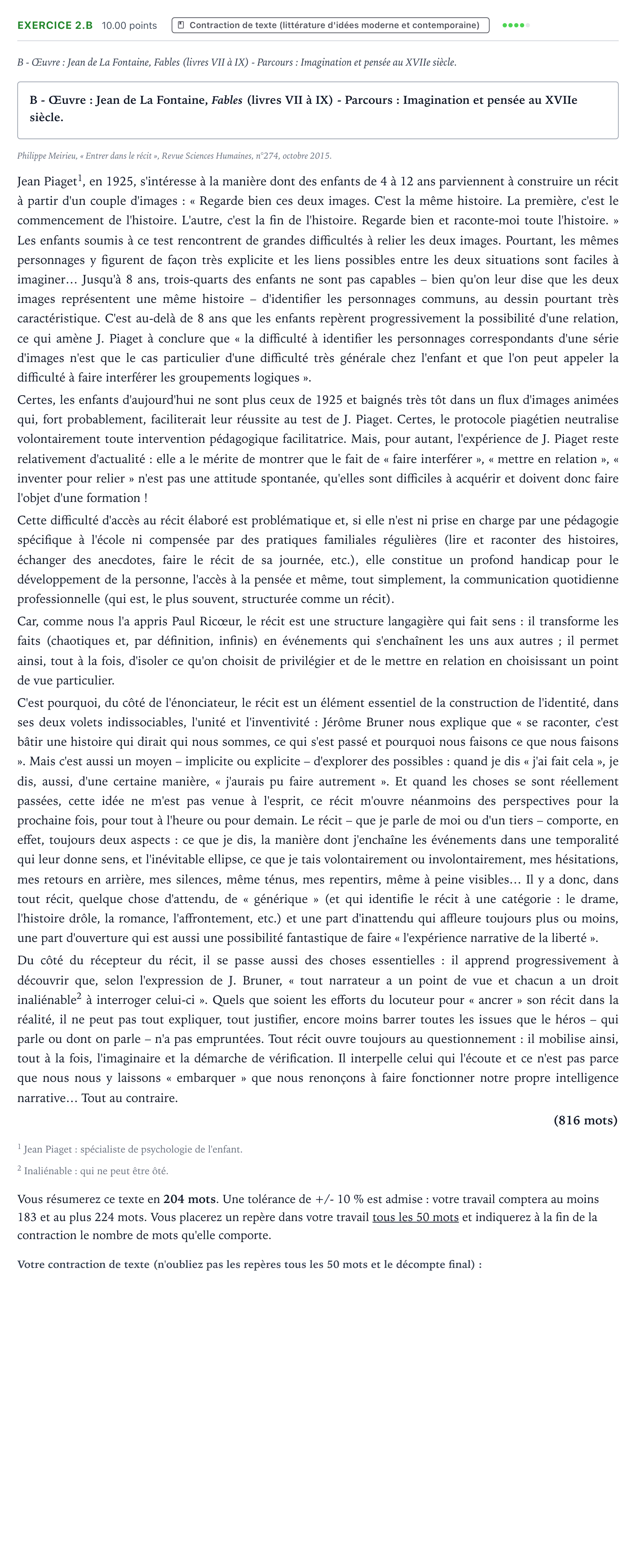 Énoncé: Exercice 2.B - Contraction de texte · Bac STMG Français Polynésie 2021 (jour 2)