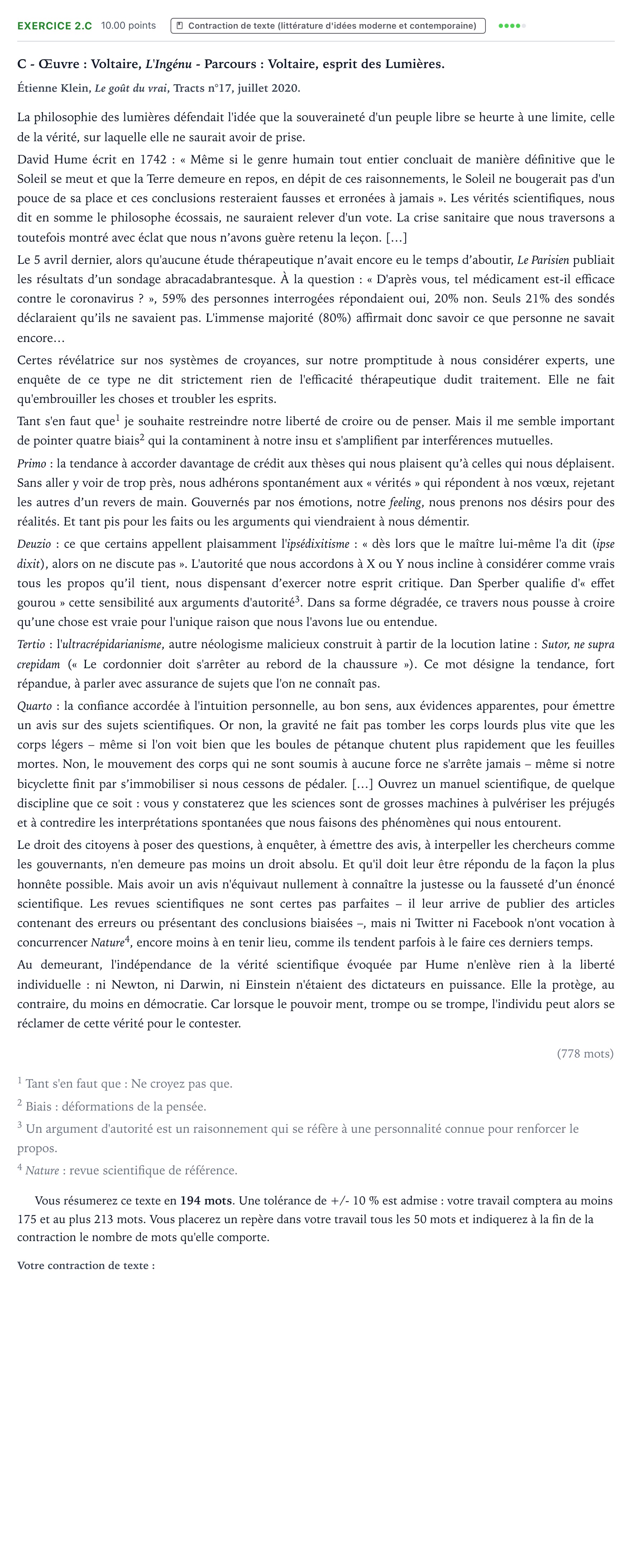 Énoncé: Exercice 2.C - Contraction de texte · Bac STMG Français Polynésie 2021 (jour 2)