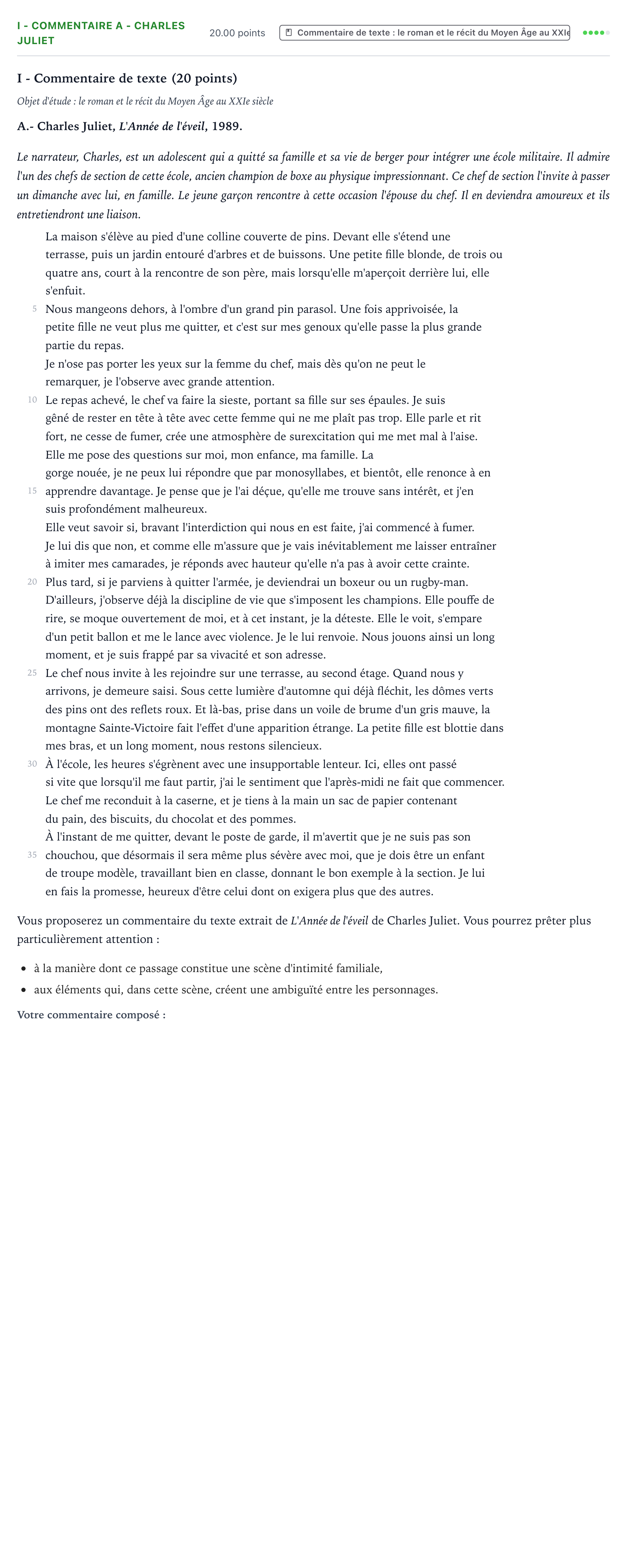 Énoncé: Exercice I - Commentaire A - Charles Juliet · Bac STMG Français Polynésie remplacement 2021