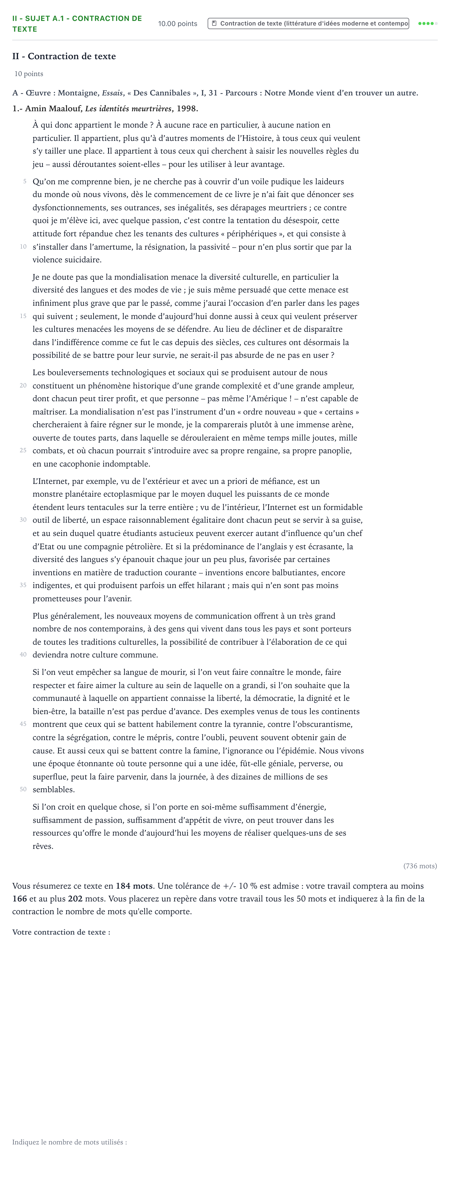 Énoncé: Exercice II - Sujet A.1 - Contraction de texte · Bac STMG Français Polynésie remplacement 2021