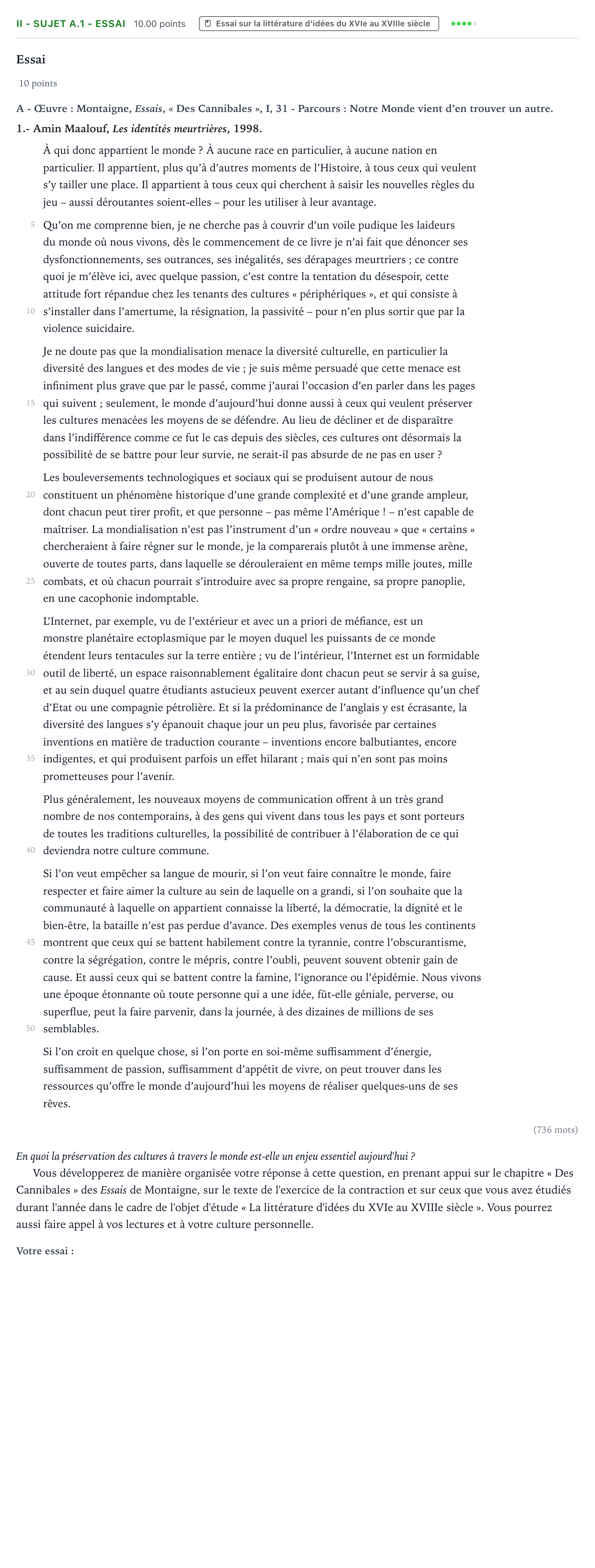 Énoncé: Exercice II - Sujet A.1 - Essai · Bac STMG Français Polynésie remplacement 2021