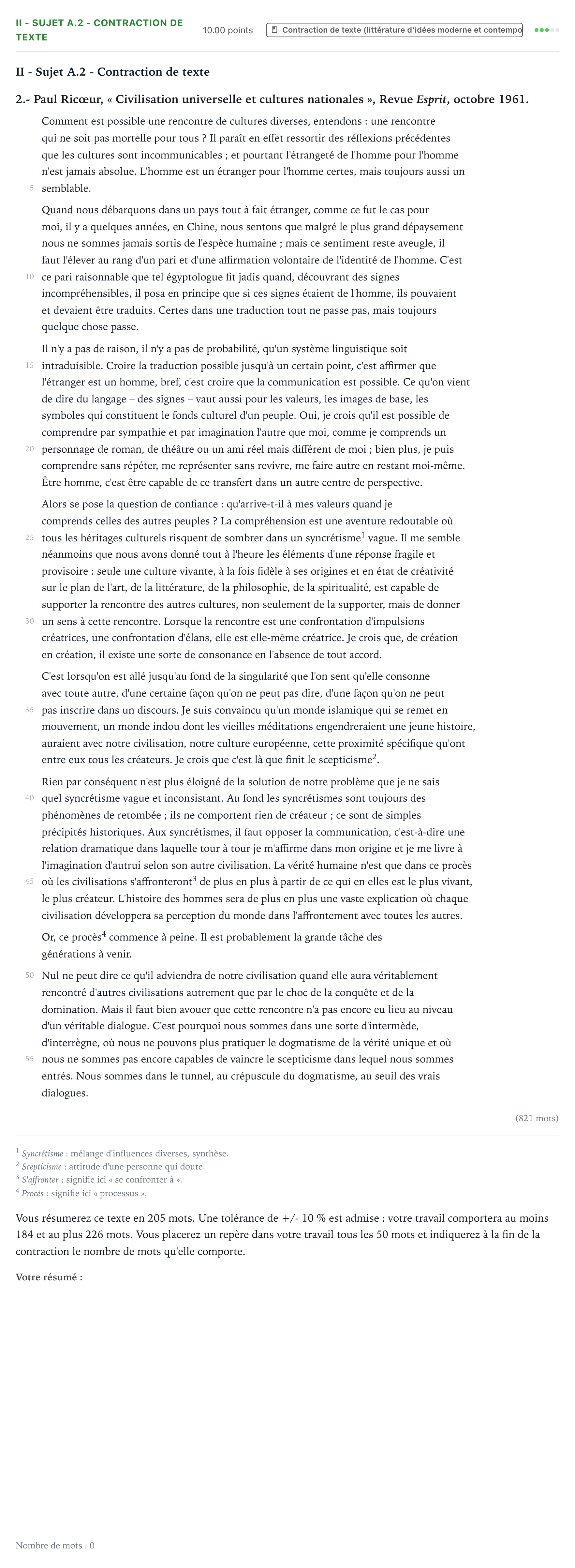 Énoncé: Exercice II - Sujet A.2 - Contraction de texte · Bac STMG Français Polynésie remplacement 2021