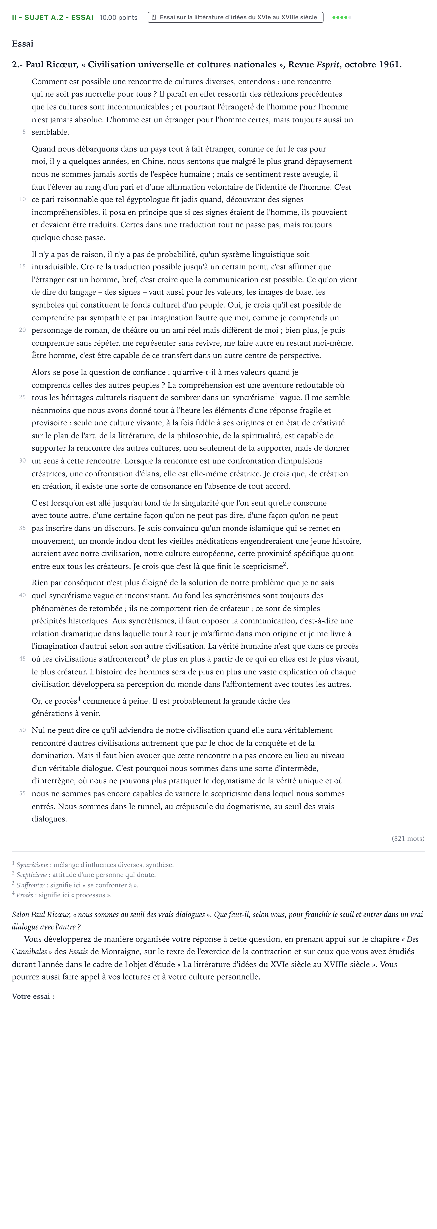 Énoncé: Exercice II - Sujet A.2 - Essai · Bac STMG Français Polynésie remplacement 2021