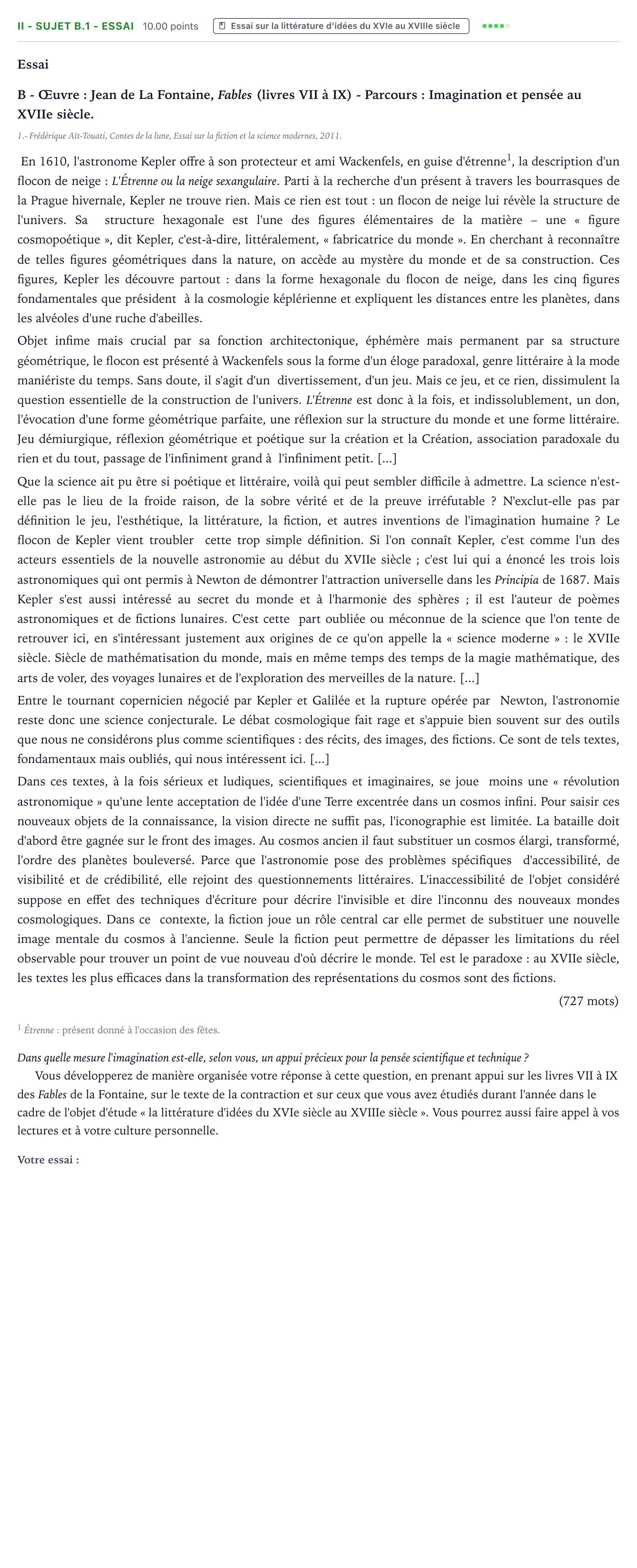 Énoncé: Exercice II - Sujet B.1 - Essai · Bac STMG Français Polynésie remplacement 2021