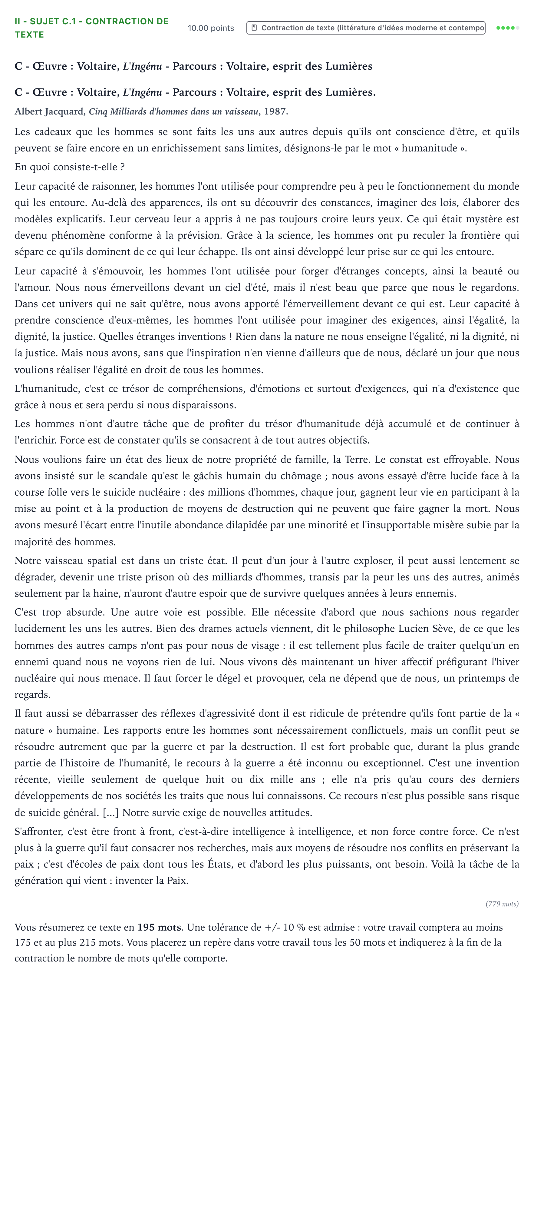 Énoncé: Exercice II - Sujet C.1 - Contraction de texte · Bac STMG Français Polynésie remplacement 2021