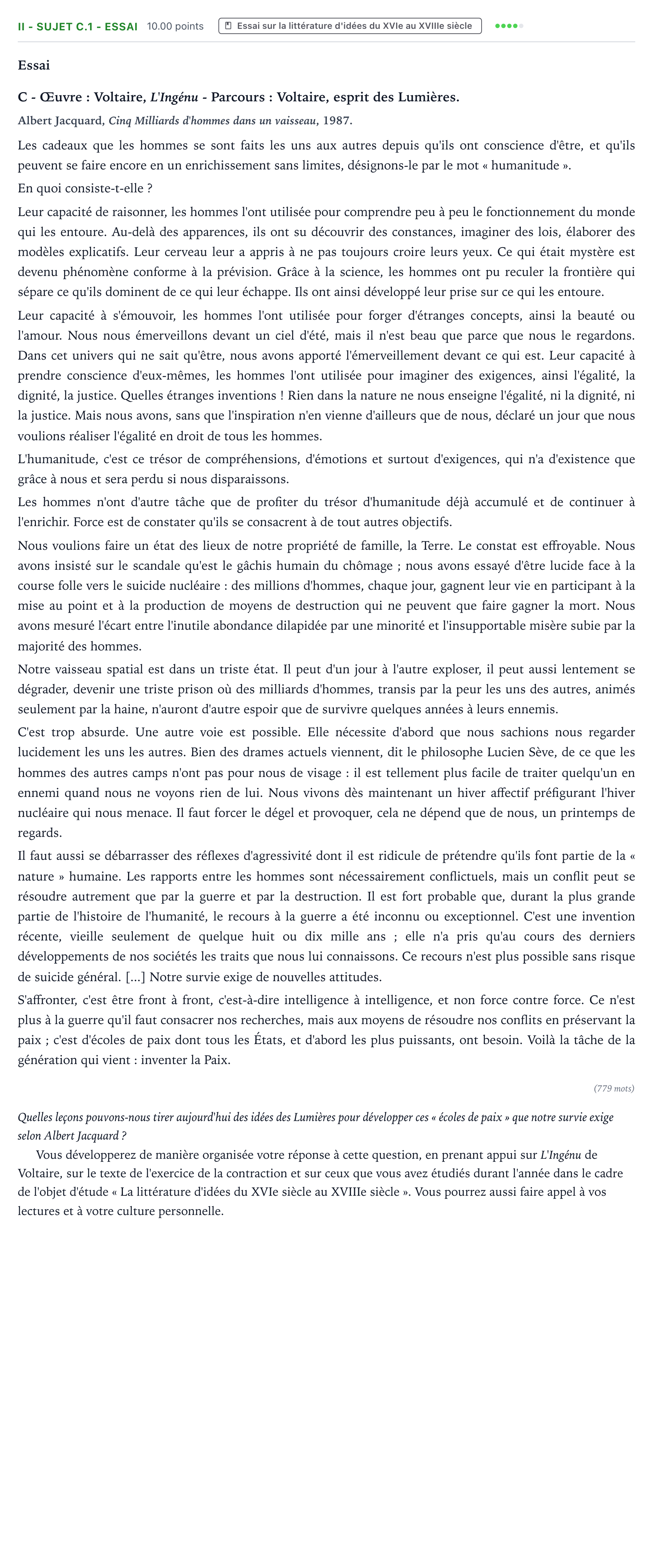 Énoncé: Exercice II - Sujet C.1 - Essai · Bac STMG Français Polynésie remplacement 2021