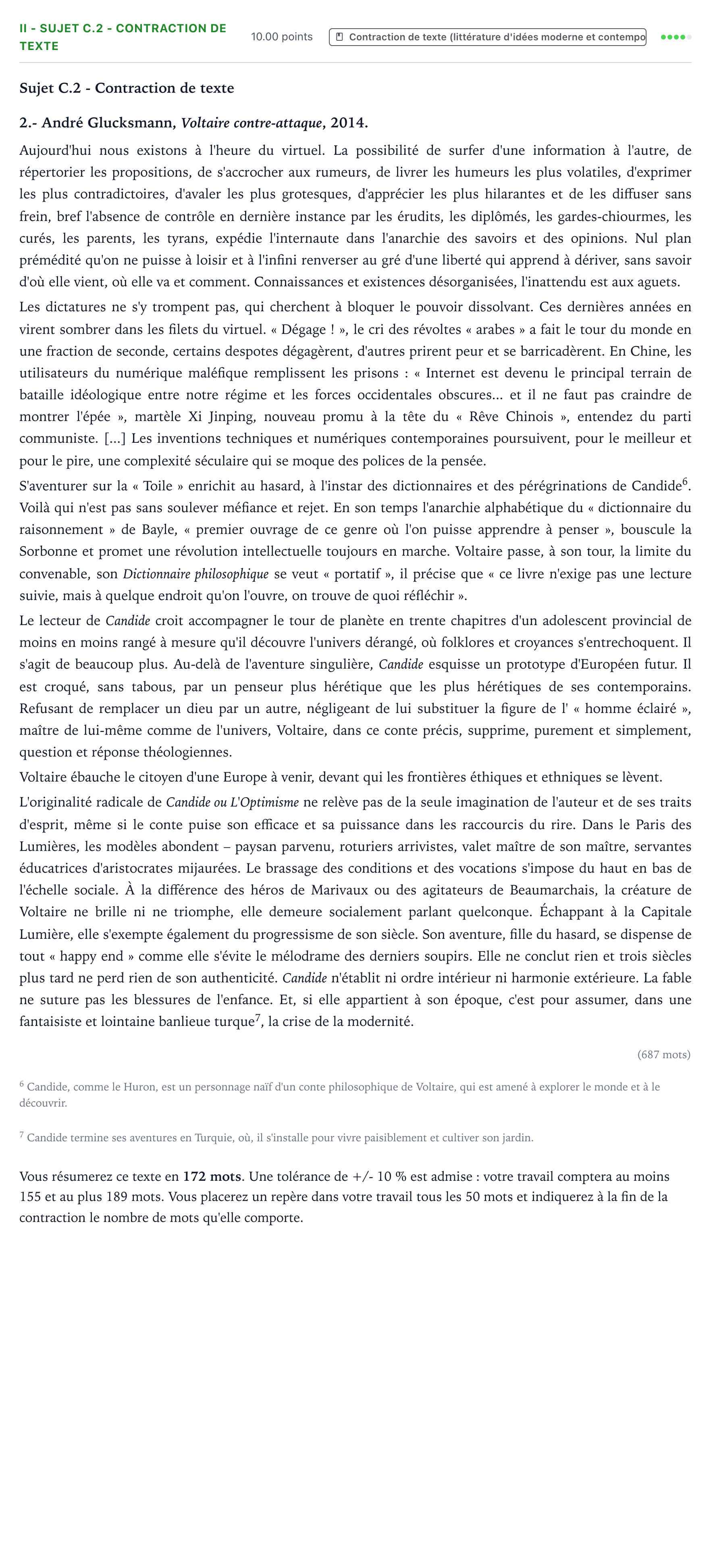 Énoncé: Exercice II - Sujet C.2 - Contraction de texte · Bac STMG Français Polynésie remplacement 2021