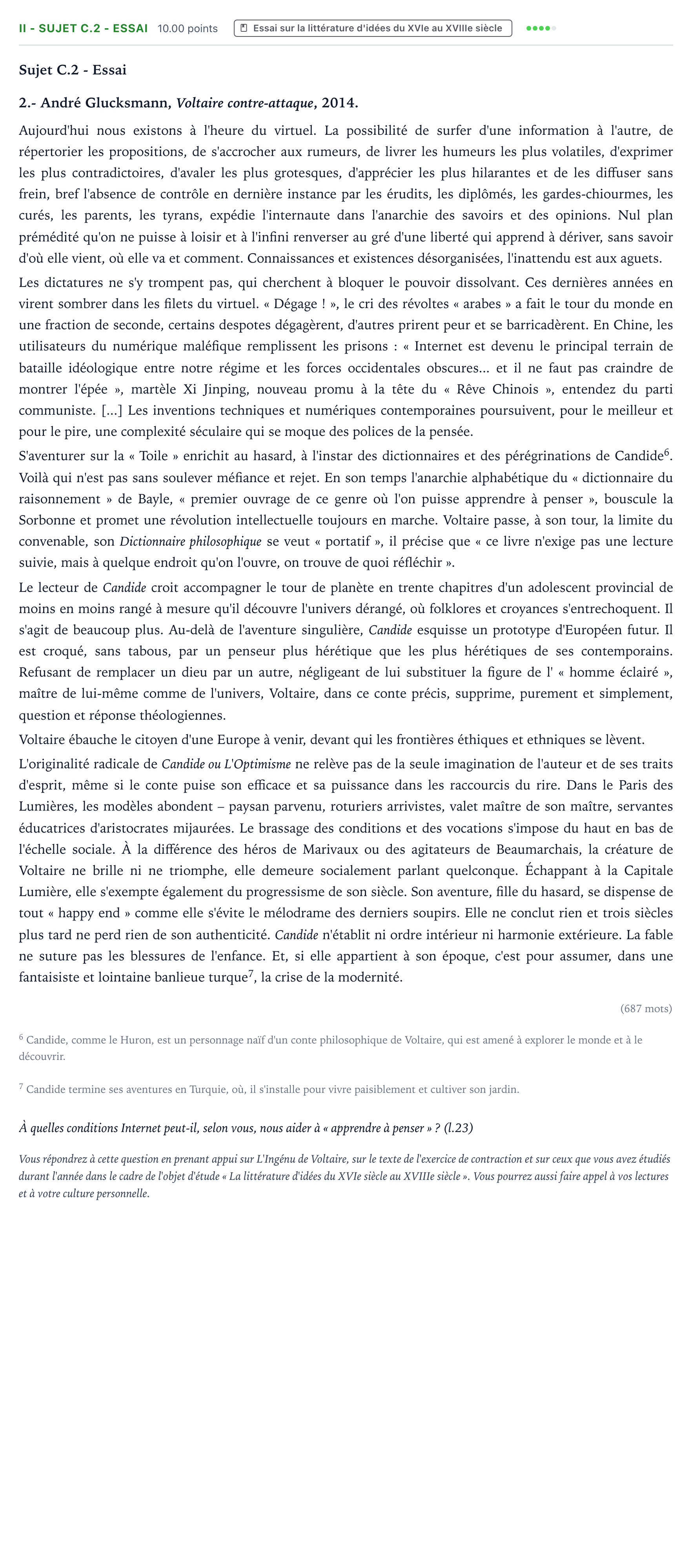 Énoncé: Exercice II - Sujet C.2 - Essai · Bac STMG Français Polynésie remplacement 2021