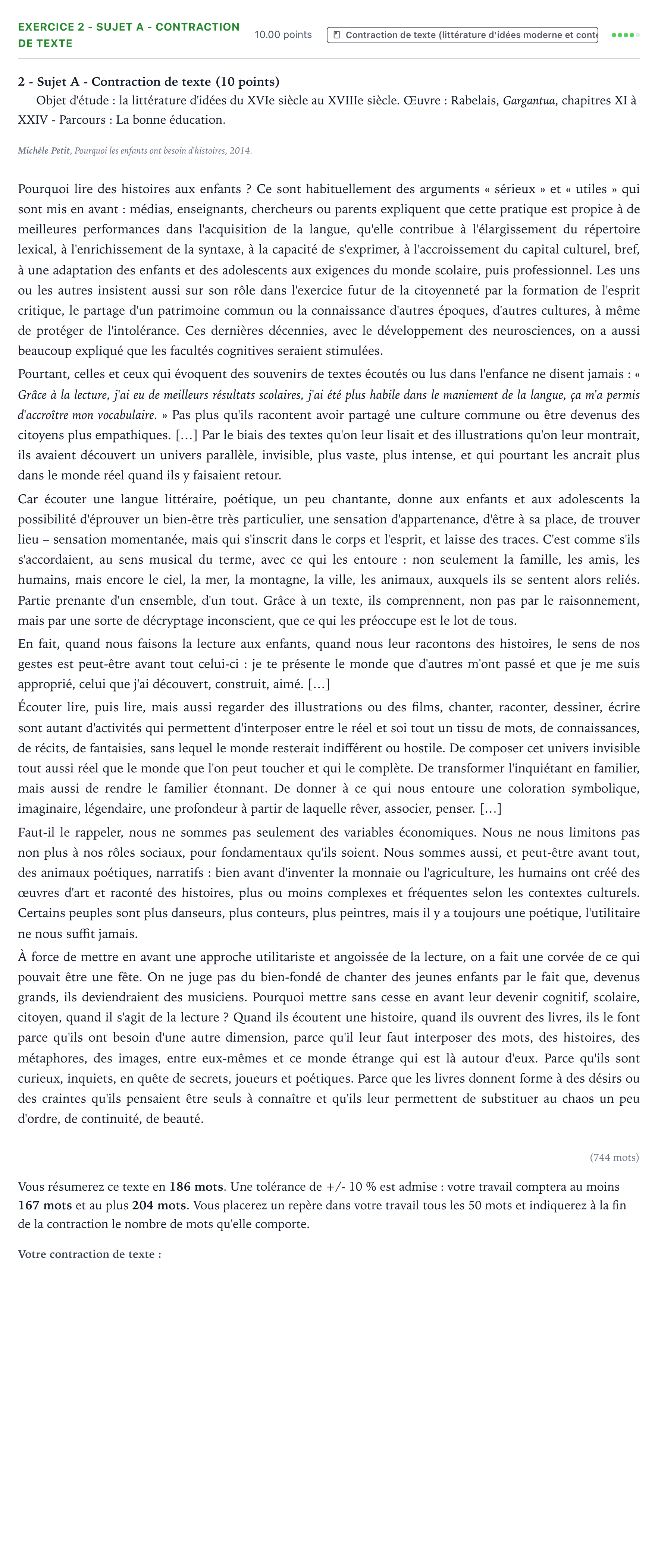 Énoncé: Exercice 2 - Sujet A - Contraction de texte · Bac STMG Français Antilles-Guyane session normale 2022