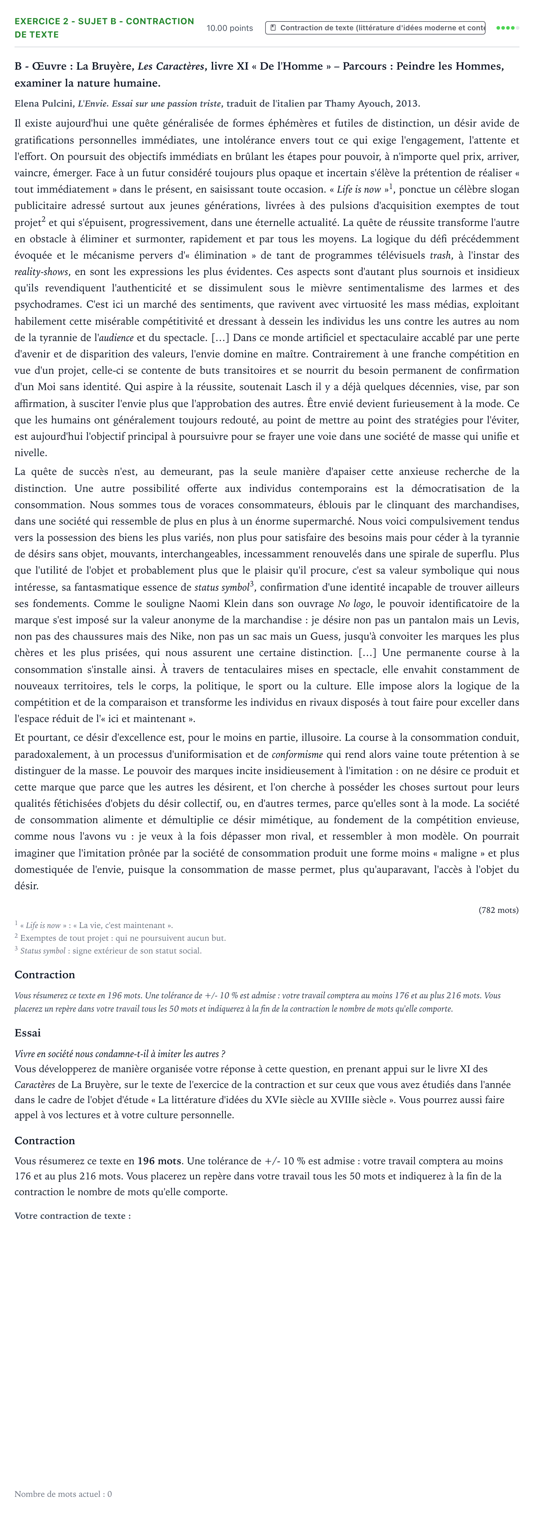 Énoncé: Exercice 2 - Sujet B - Contraction de texte · Bac STMG Français Antilles-Guyane session normale 2022