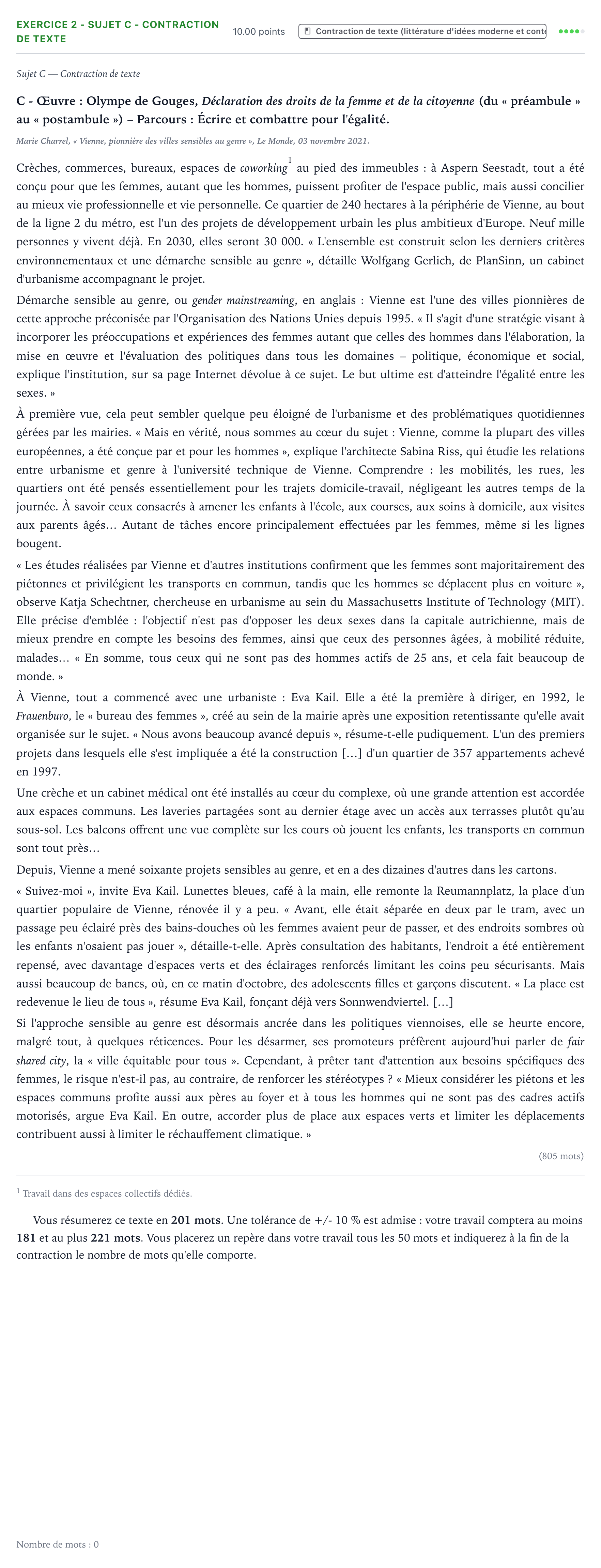 Énoncé: Exercice 2 - Sujet C - Contraction de texte · Bac STMG Français Antilles-Guyane session normale 2022
