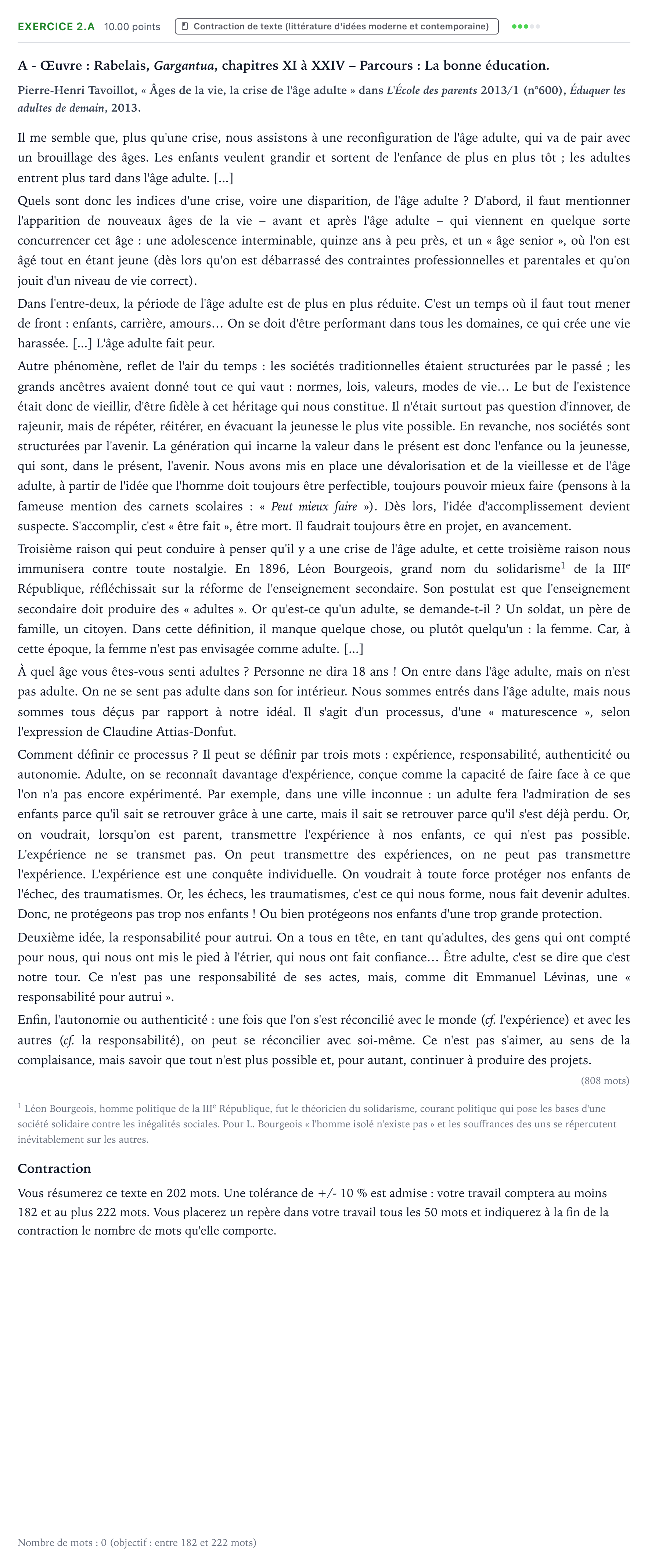 Énoncé: Exercice 2.A - Contraction de texte · Bac STMG Français Antilles-Guyane remplacement 2022