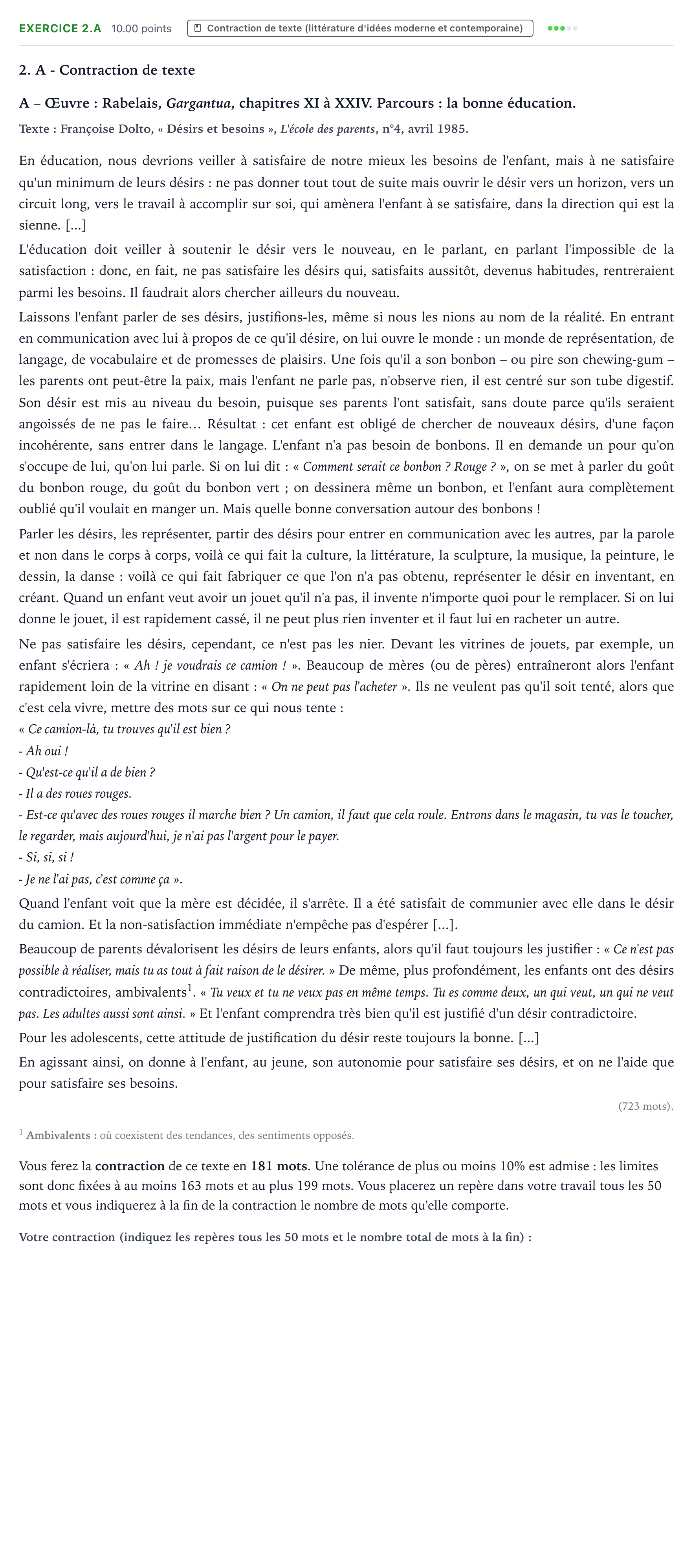 Énoncé: Exercice 2.A - Contraction de texte · Bac STMG Français Asie session normale 2022
