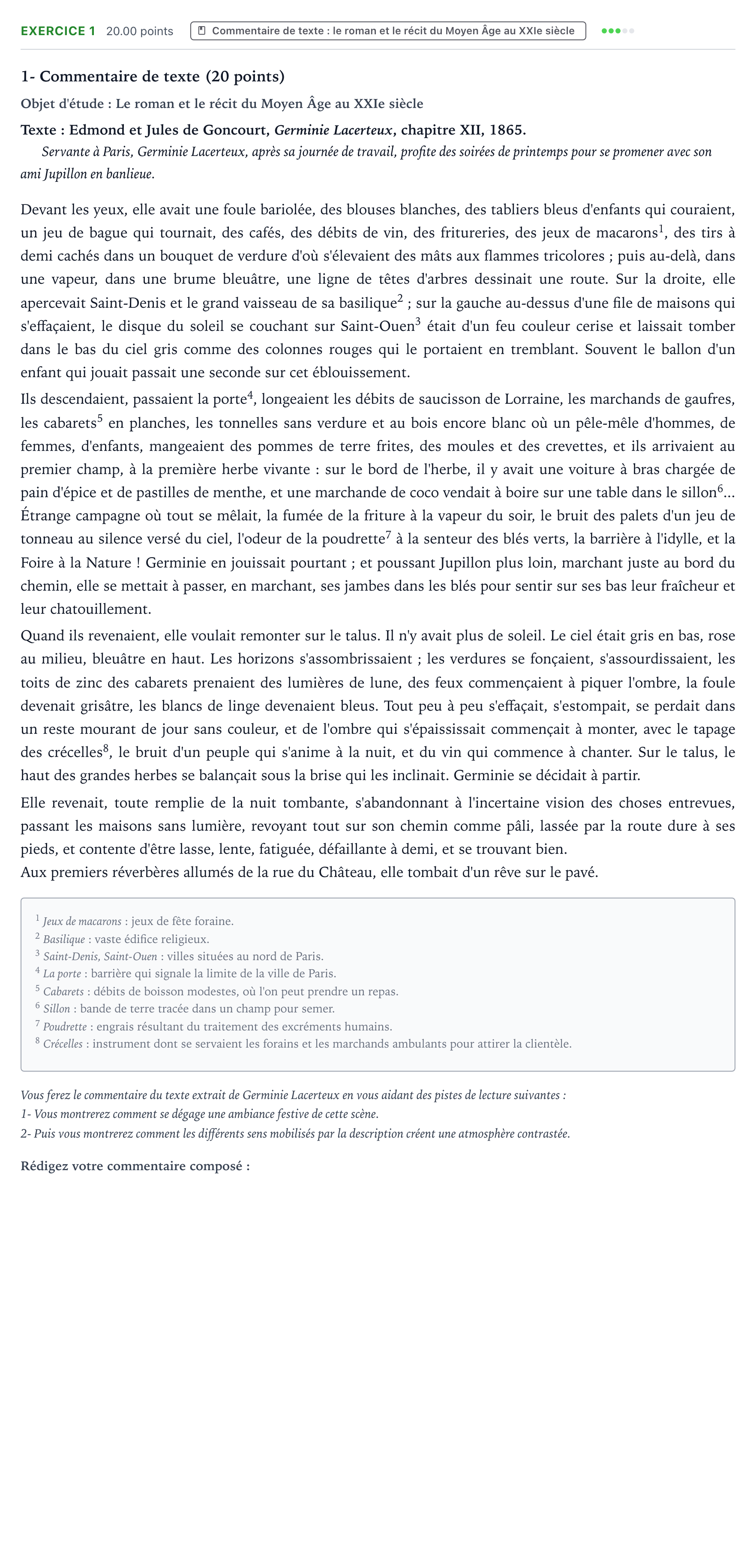 Énoncé: Exercice 1 - Commentaire de texte · Bac STMG Français Centres étrangers (Afrique) session normale 2022