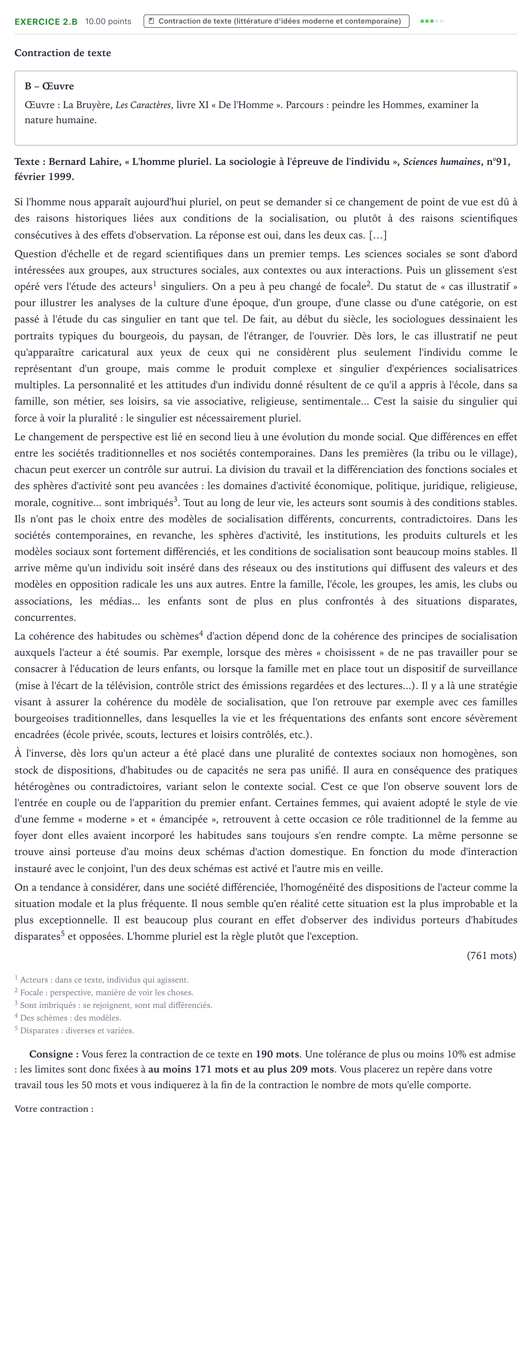 Énoncé: Exercice 2.B - Contraction de texte · Bac STMG Français Nouvelle-Calédonie session normale 2022