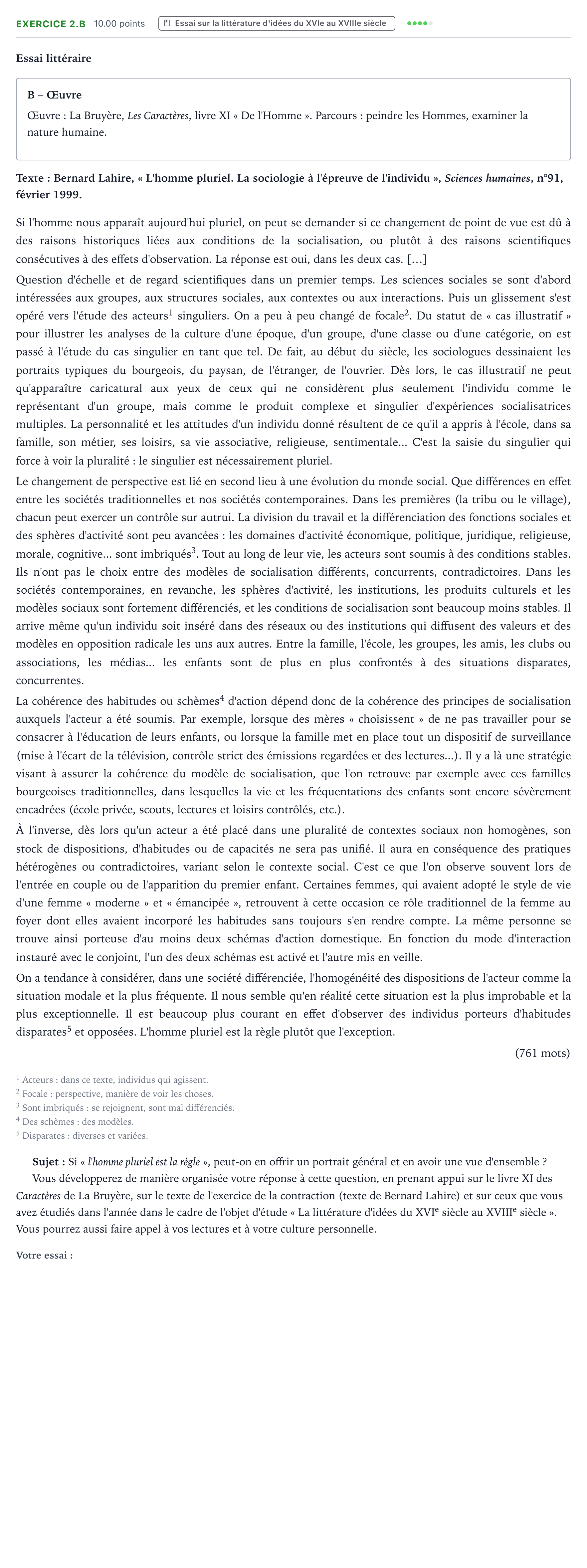 Énoncé: Exercice 2.B - Essai · Bac STMG Français Nouvelle-Calédonie session normale 2022