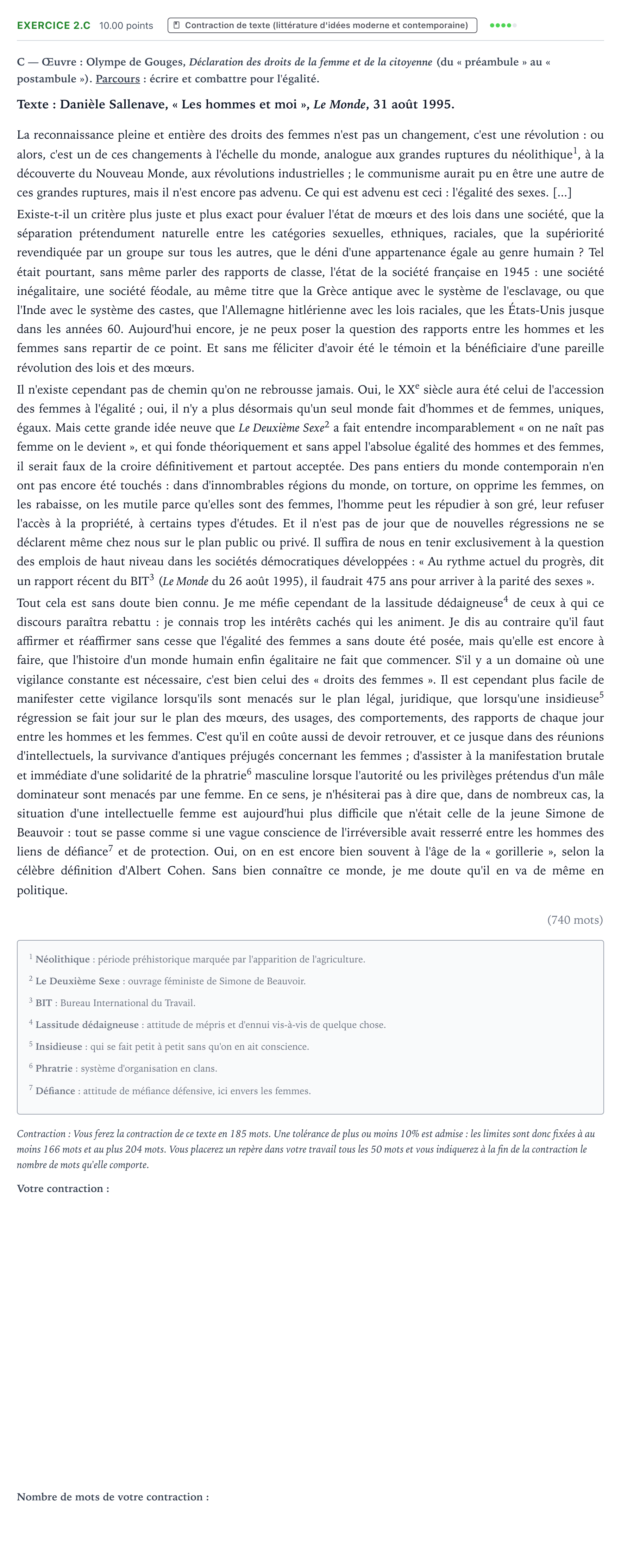 Énoncé: Exercice 2.C - Contraction de texte · Bac STMG Français Nouvelle-Calédonie session normale 2022