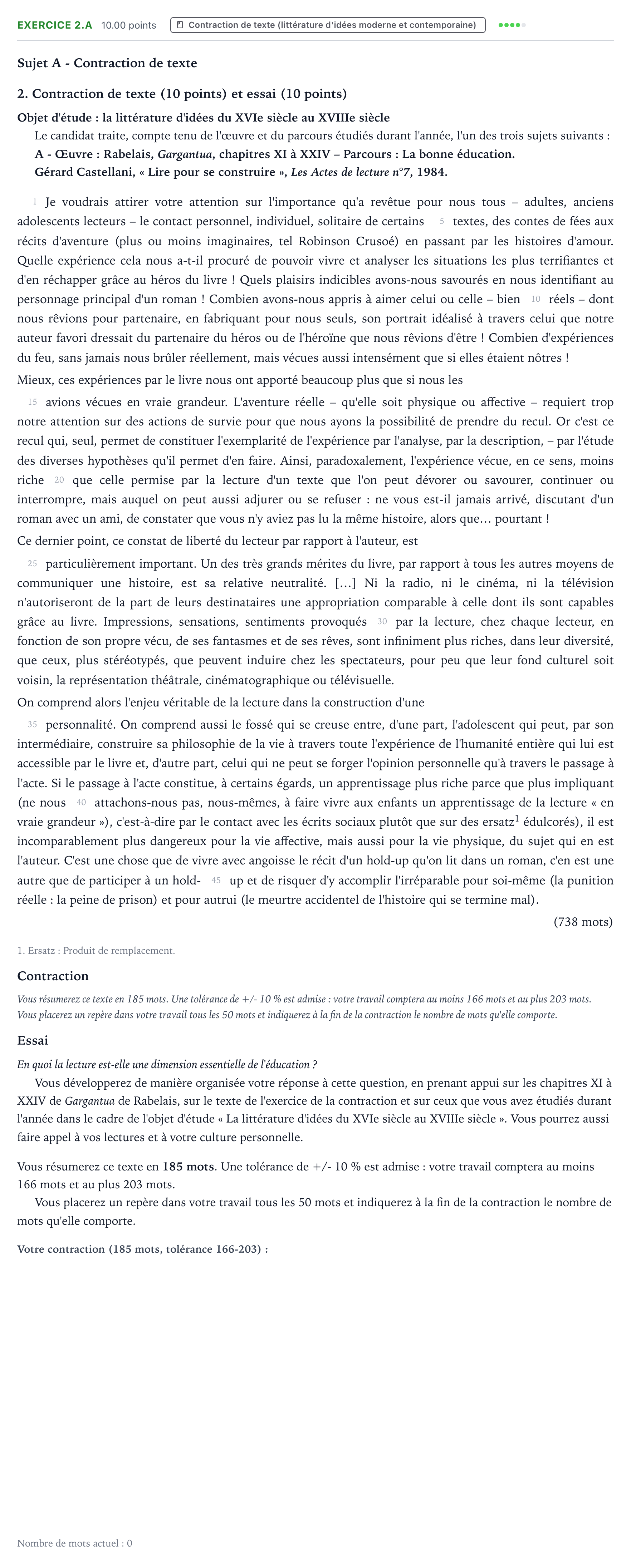 Énoncé: Exercice 2.A - Contraction de texte · Bac STMG Français Polynésie session normale 2022