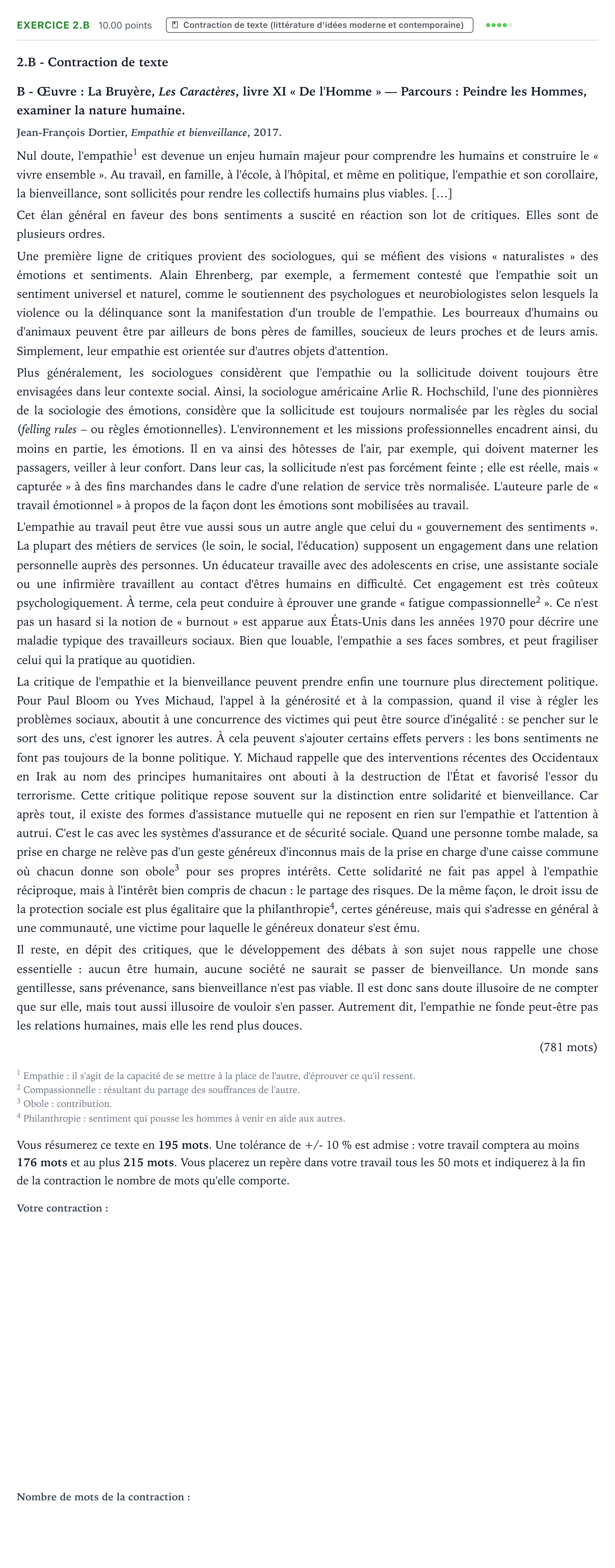 Énoncé: Exercice 2.B - Contraction de texte · Bac STMG Français Polynésie session normale 2022