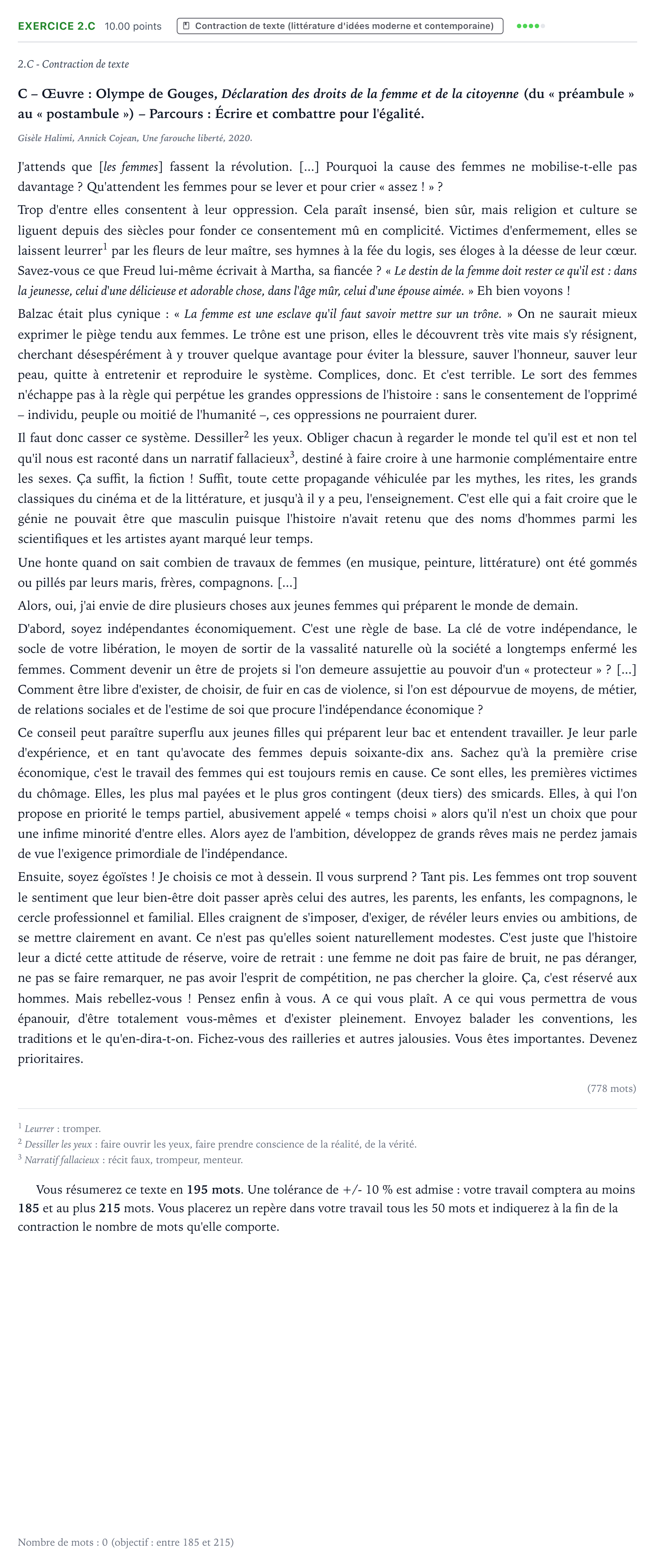 Énoncé: Exercice 2.C - Contraction de texte · Bac STMG Français Polynésie session normale 2022