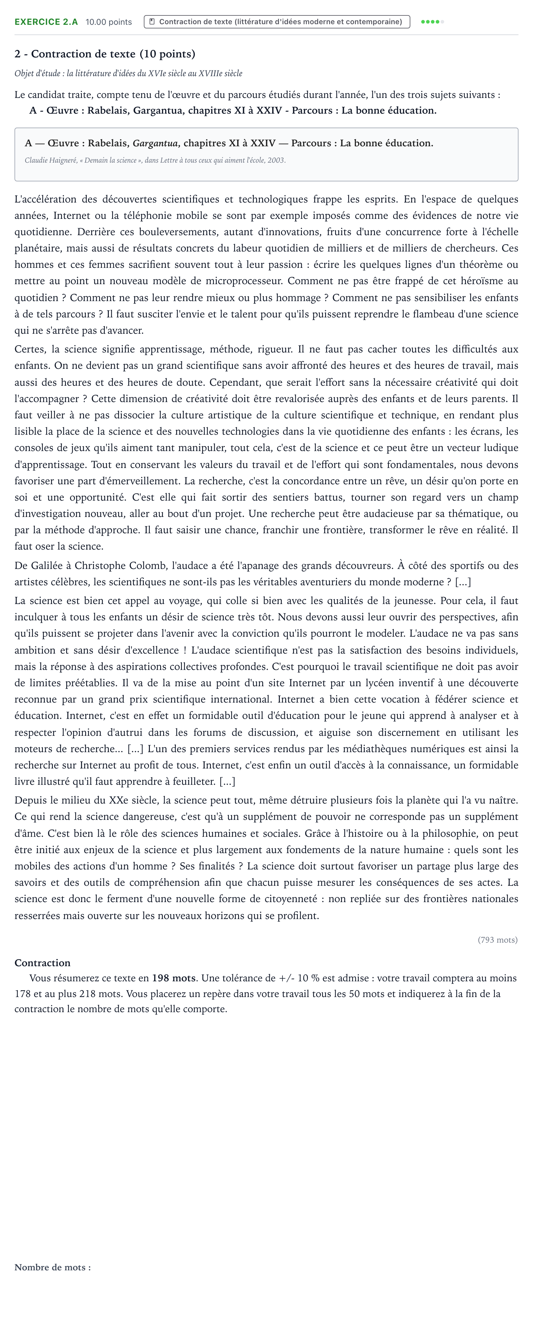 Énoncé: Exercice 2.A - Contraction de texte · Bac STMG Français Polynésie remplacement 2022