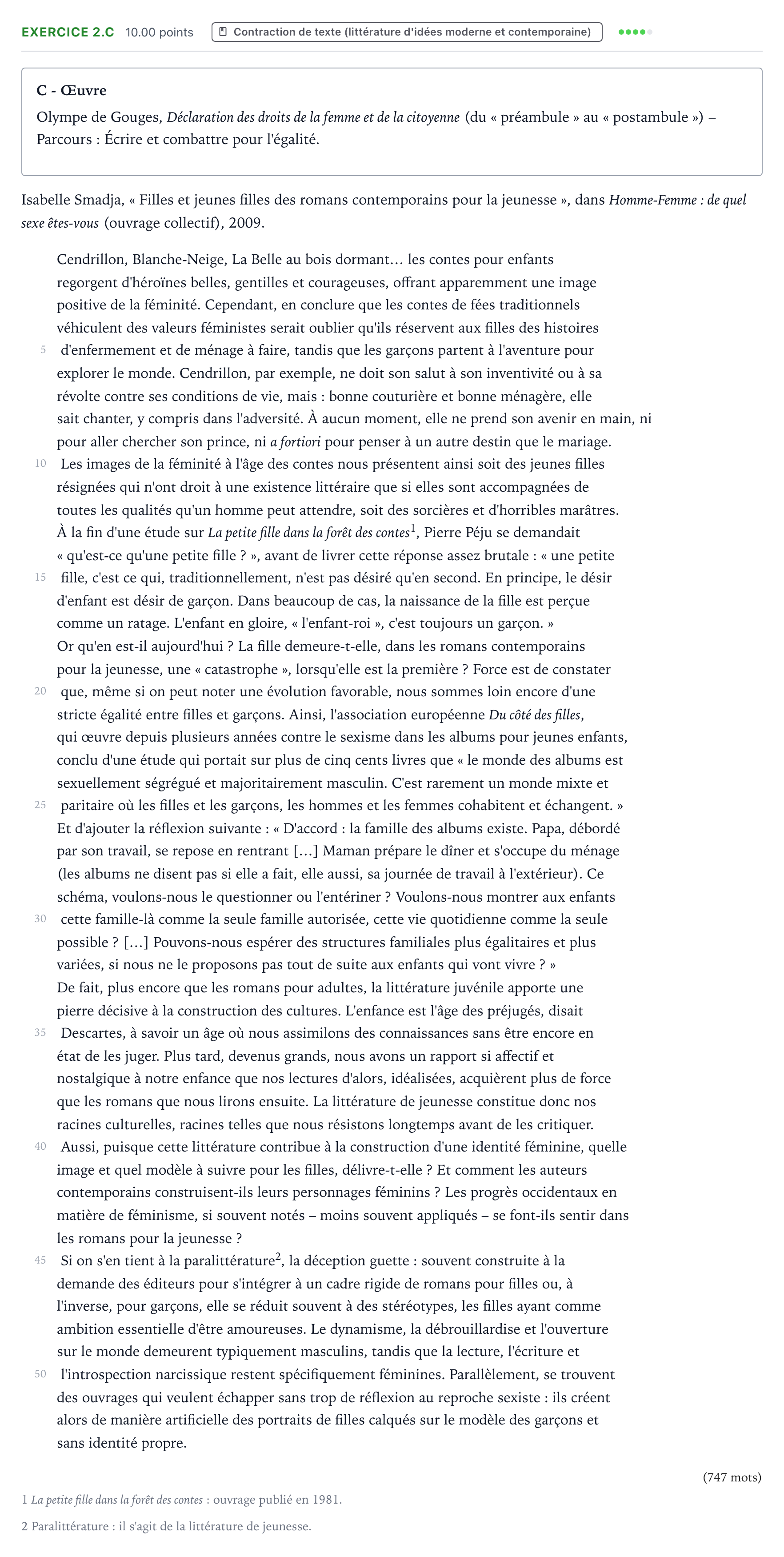Énoncé: Exercice 2.C - Contraction de texte · Bac STMG Français Polynésie remplacement 2022