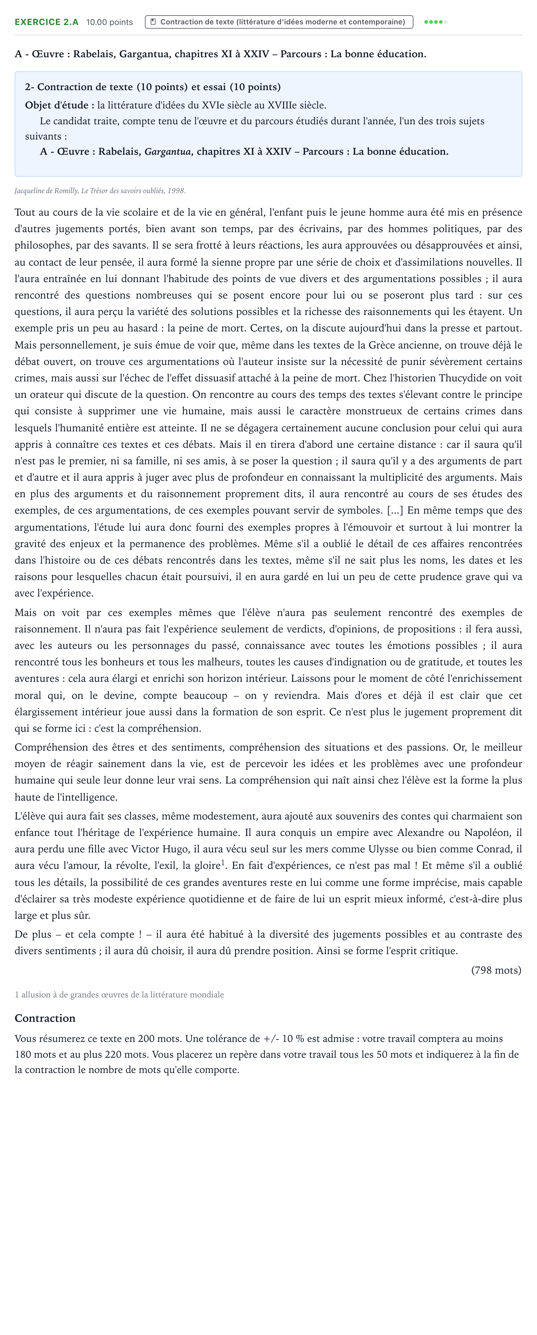 Énoncé: Exercice 2.A - Contraction de texte · Bac STMG Français Antilles-Guyane session normale 2023