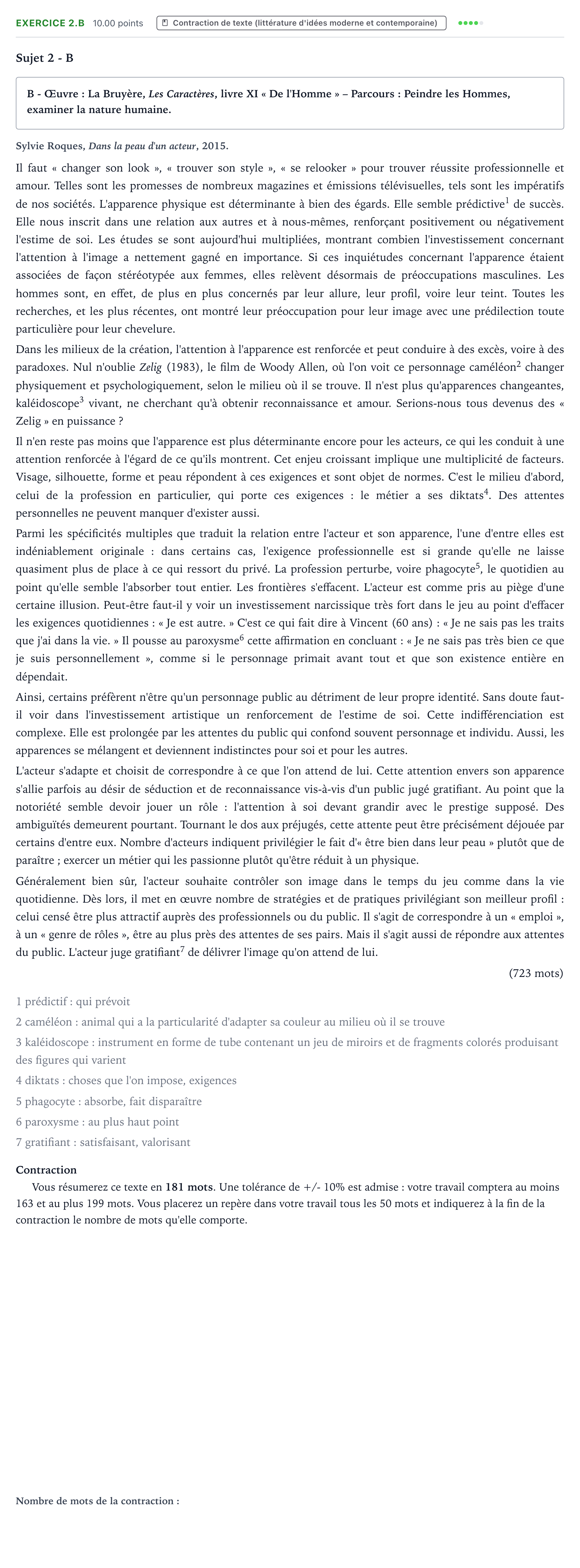 Énoncé: Exercice 2.B - Contraction de texte · Bac STMG Français Antilles-Guyane session normale 2023