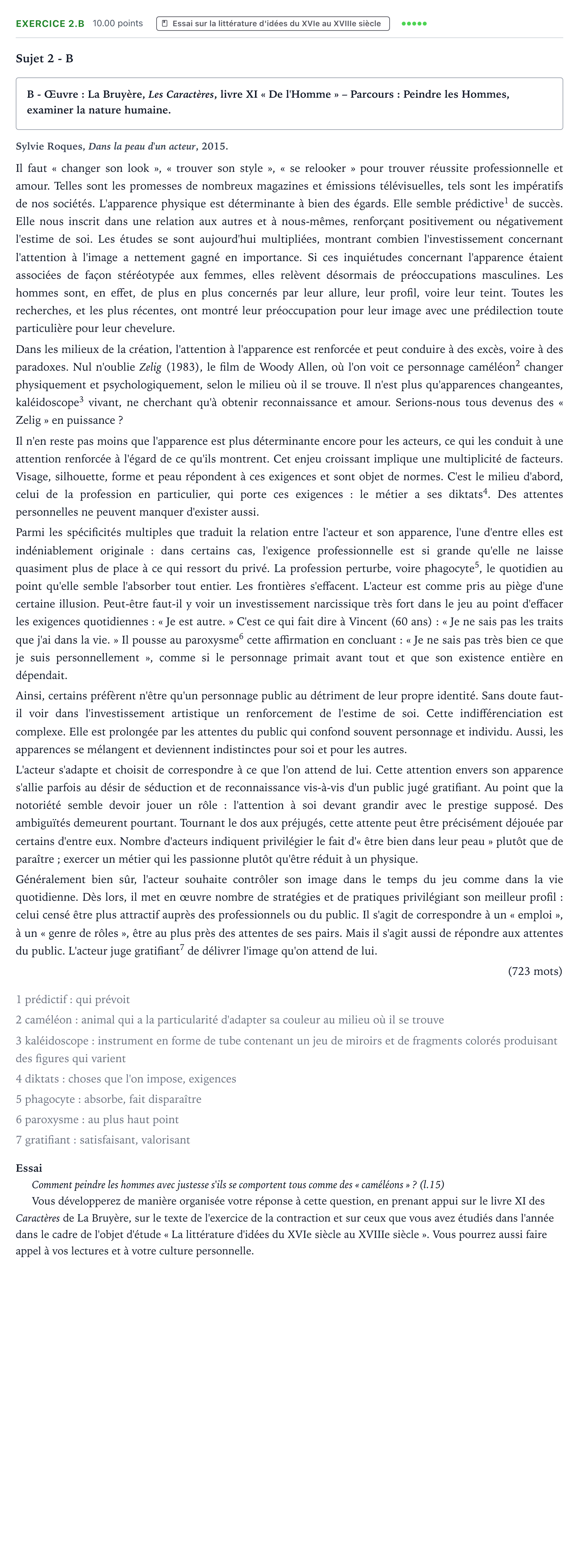Énoncé: Exercice 2.B - Essai · Bac STMG Français Antilles-Guyane session normale 2023