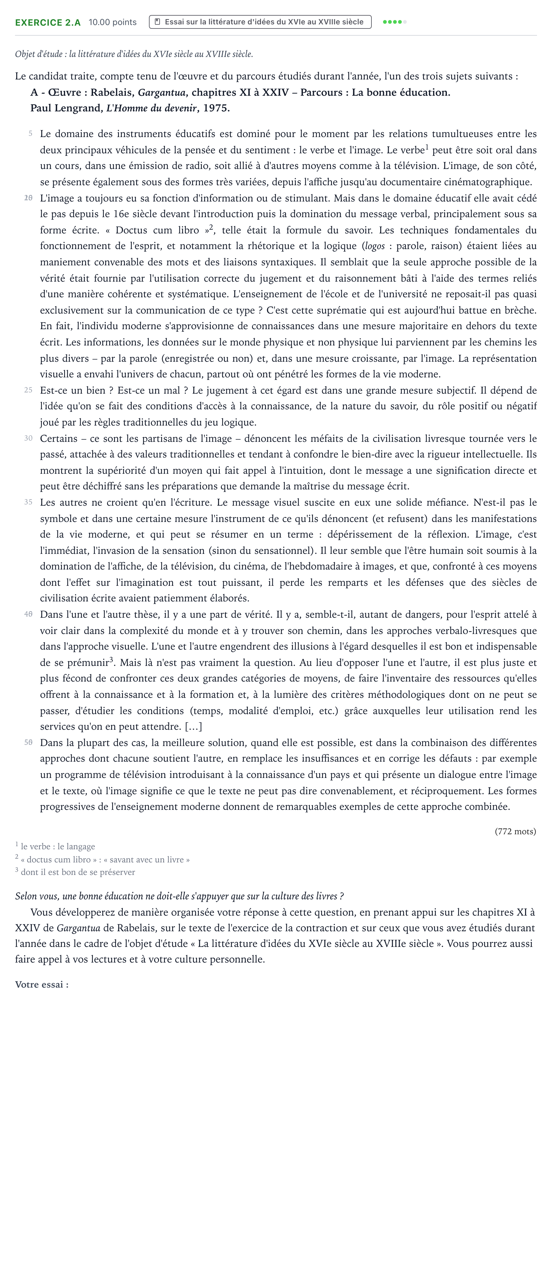 Énoncé: Exercice 2.A - Essai · Bac STMG Français Antilles-Guyane remplacement 2023