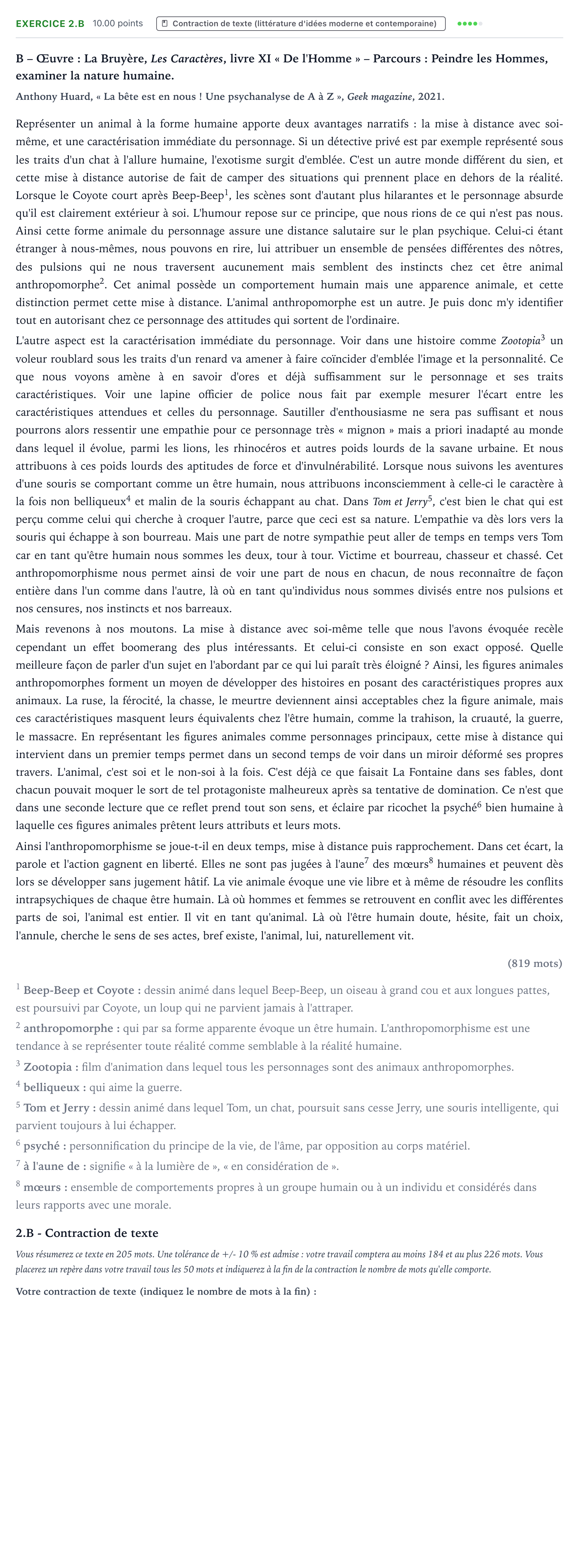 Énoncé: Exercice 2.B - Contraction de texte · Bac STMG Français Antilles-Guyane remplacement 2023
