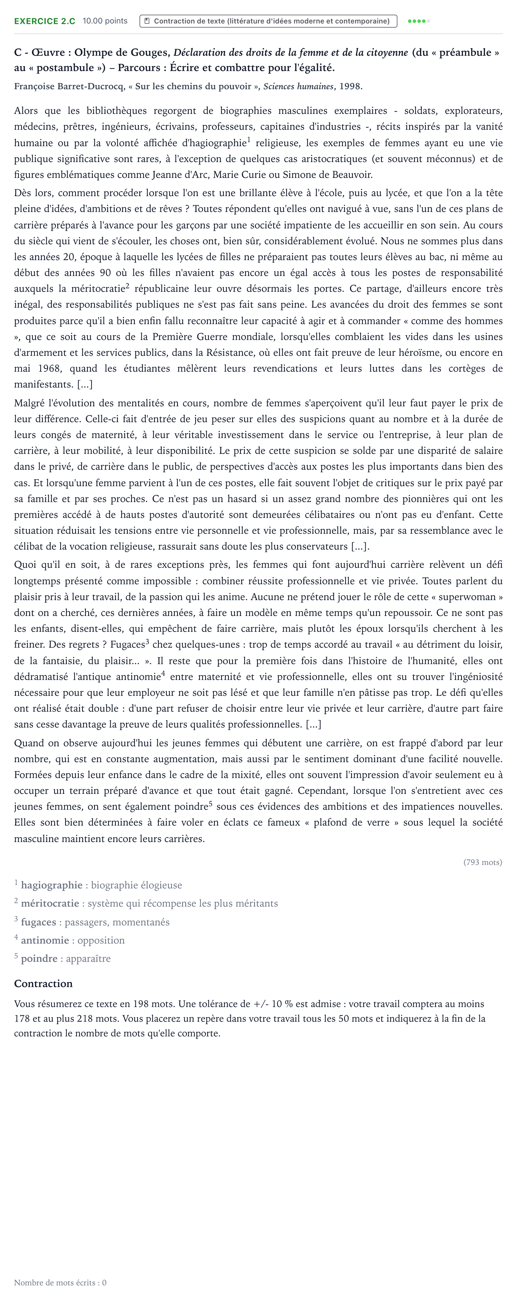 Énoncé: Exercice 2.C - Contraction de texte · Bac STMG Français Antilles-Guyane remplacement 2023