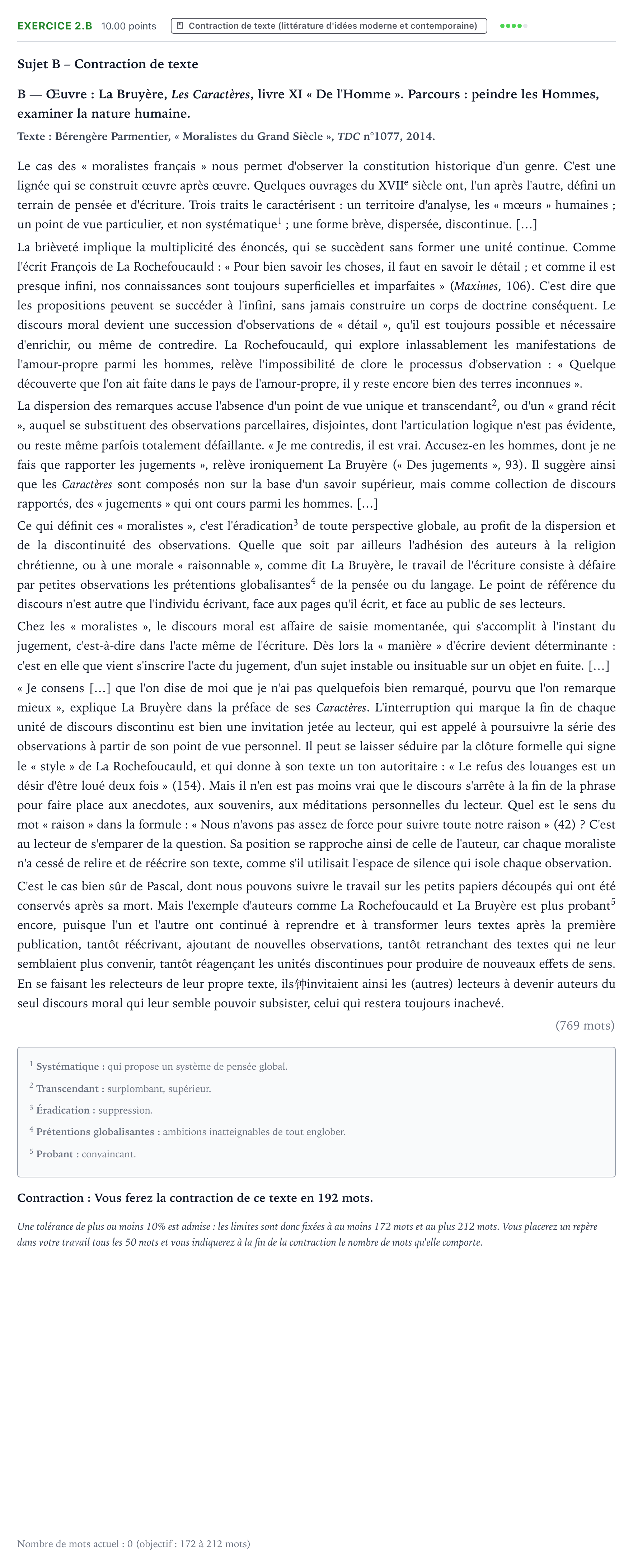 Énoncé: Exercice 2.B - Contraction de texte · Bac STMG Français Asie session normale 2023