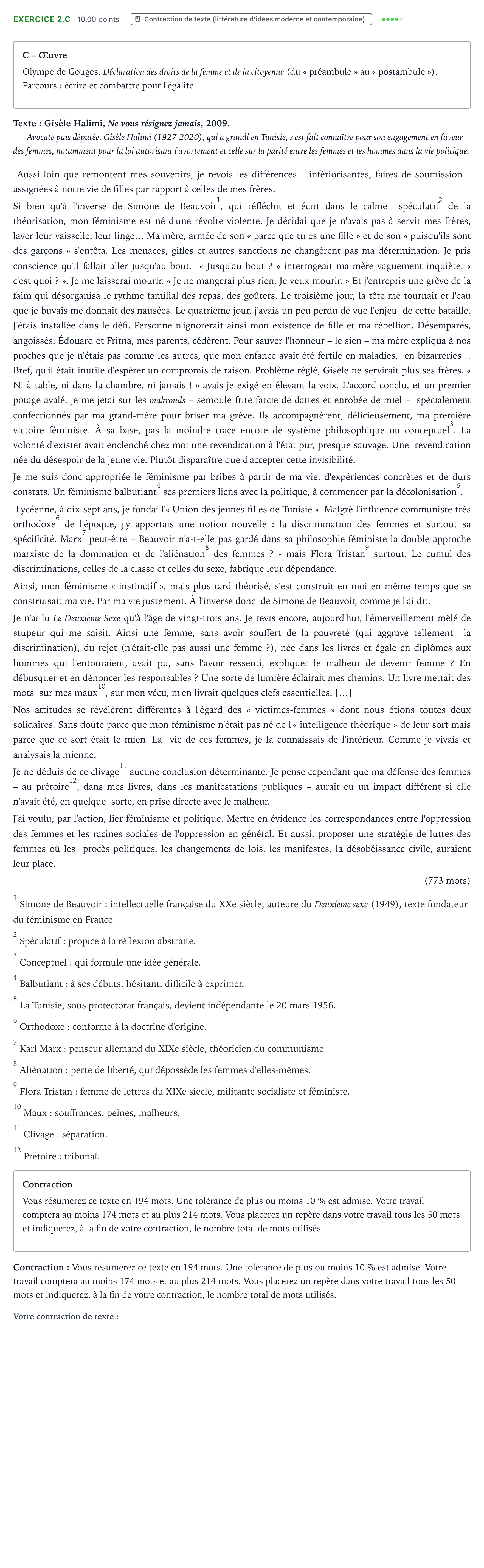 Énoncé: Exercice 2.C - Contraction de texte · Bac STMG Français Asie session normale 2023