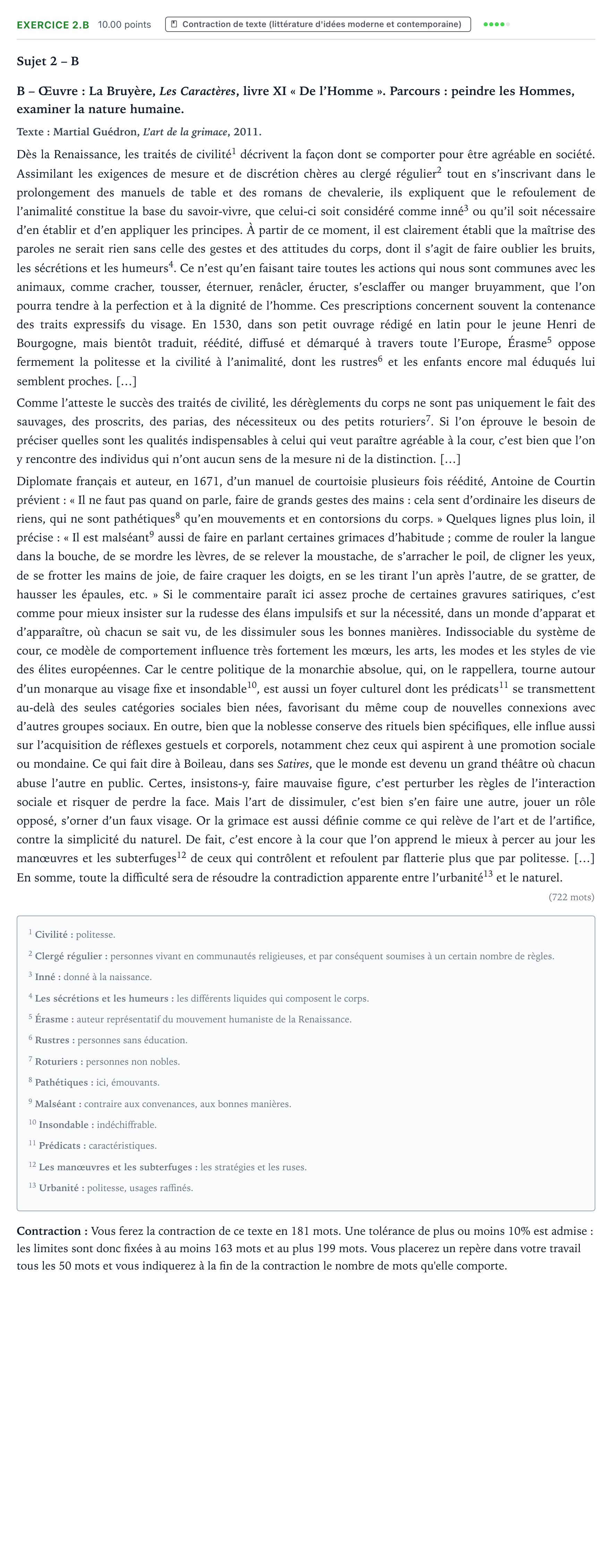 Énoncé: Exercice 2.B - Contraction de texte · Bac STMG Français Centres étrangers (Afrique) session normale 2023