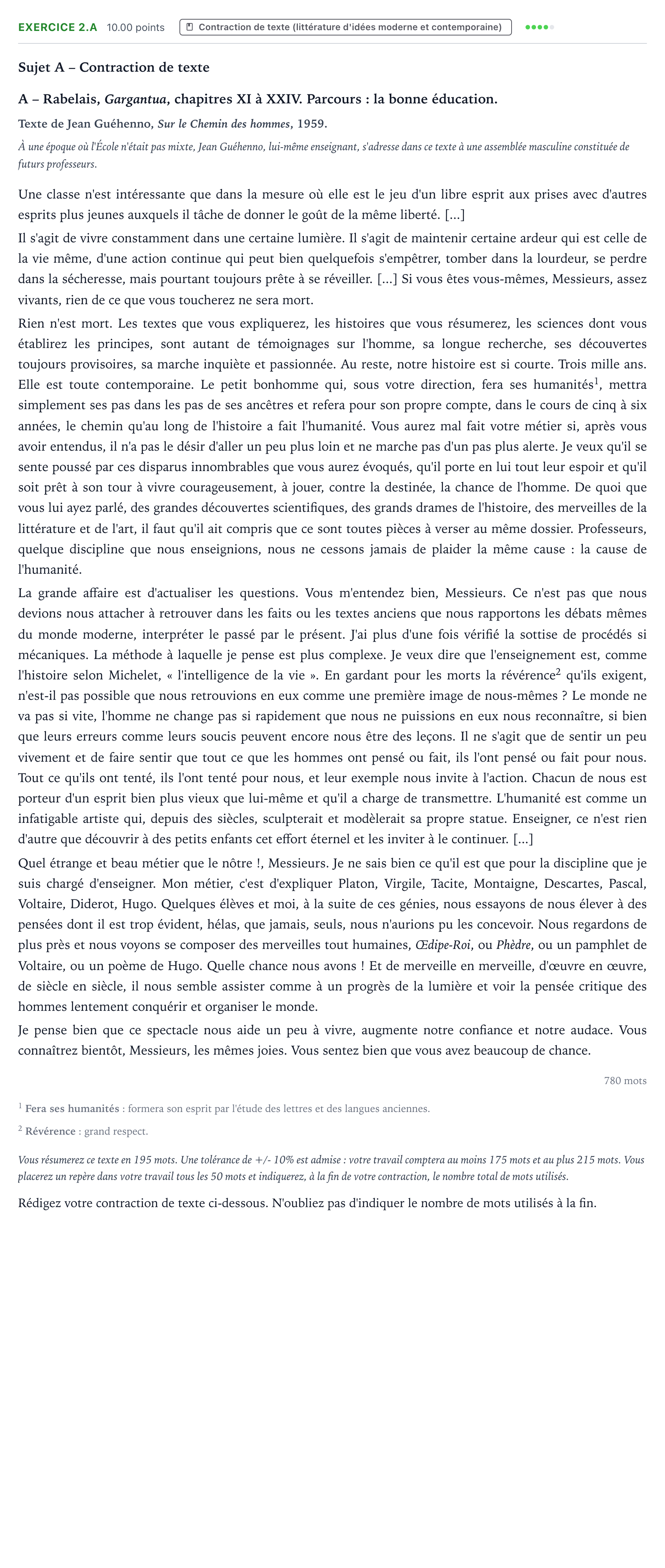 Énoncé: Exercice 2.A - Contraction de texte · Bac STMG Français Métropole remplacement 2023
