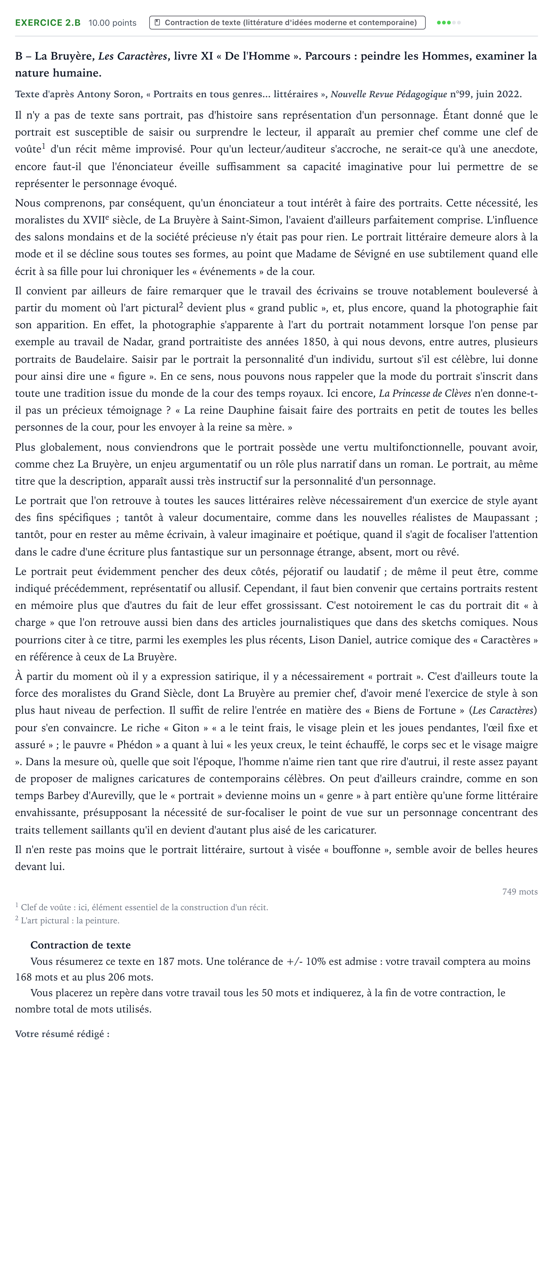 Énoncé: Exercice 2.B - Contraction de texte · Bac STMG Français Métropole remplacement 2023