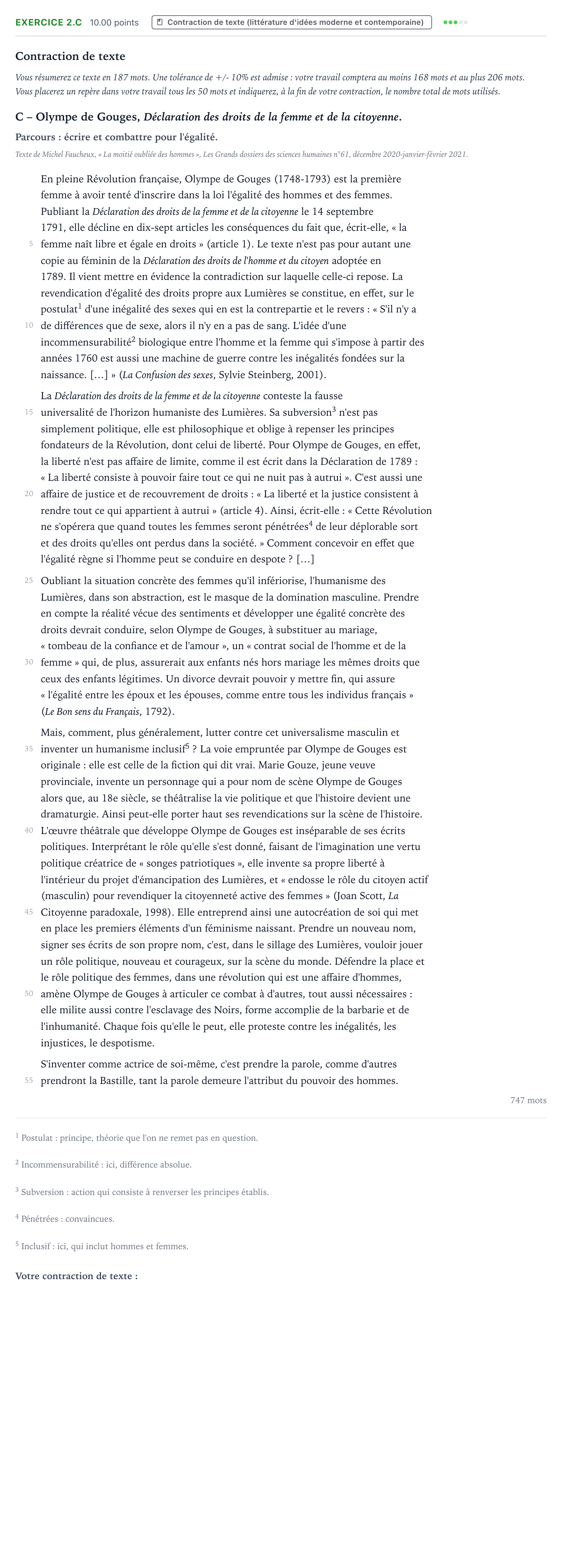 Énoncé: Exercice 2.C - Contraction de texte · Bac STMG Français Métropole remplacement 2023