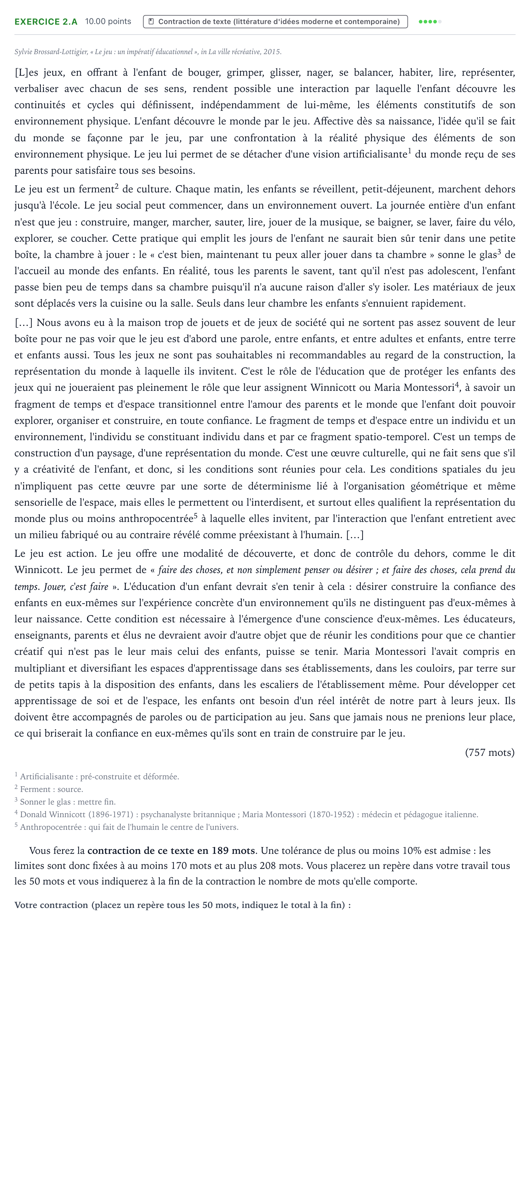 Énoncé: Exercice 2.A - Contraction de texte · Bac STMG Français Nouvelle-Calédonie session normale 2023