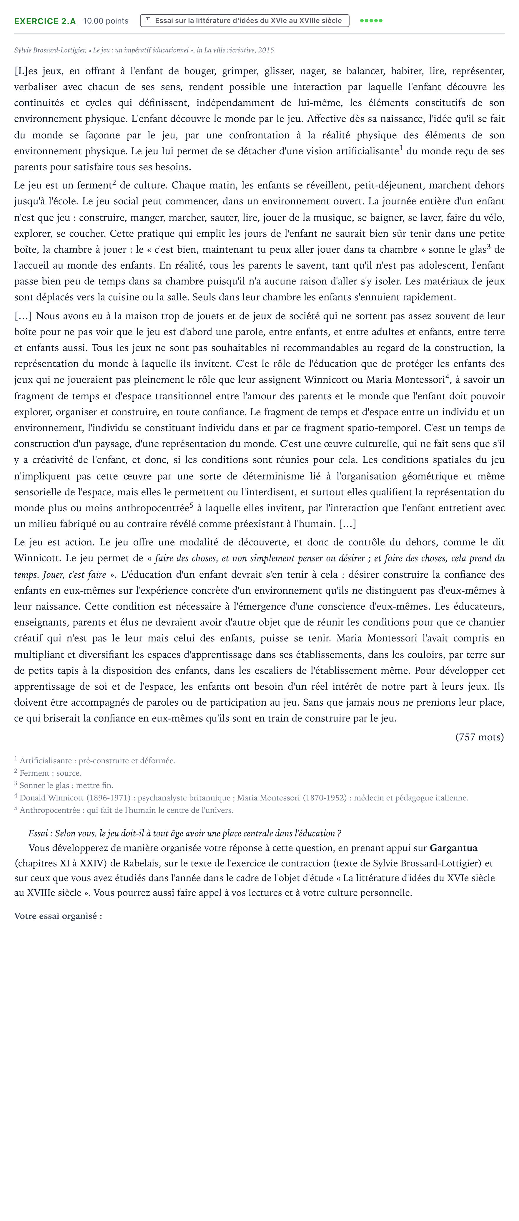 Énoncé: Exercice 2.A - Essai · Bac STMG Français Nouvelle-Calédonie session normale 2023
