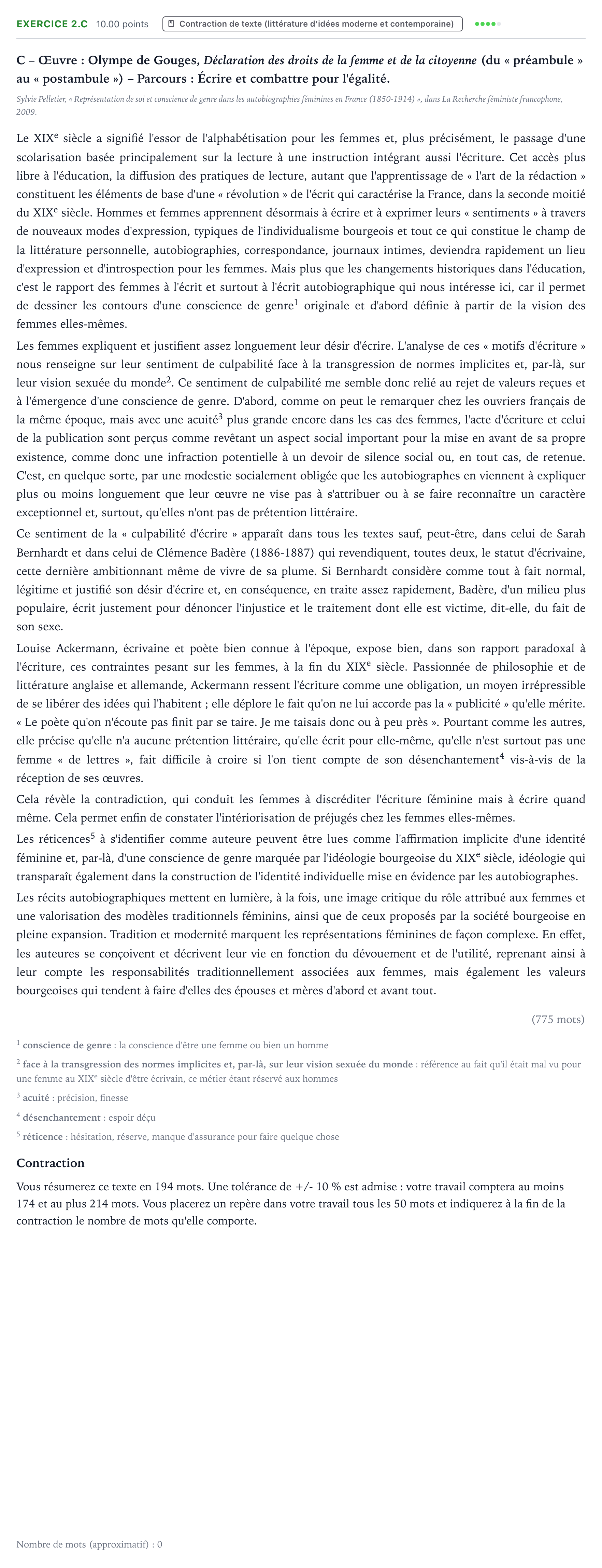 Énoncé: Exercice 2.C - Contraction de texte · Bac STMG Français Polynésie session normale 2023