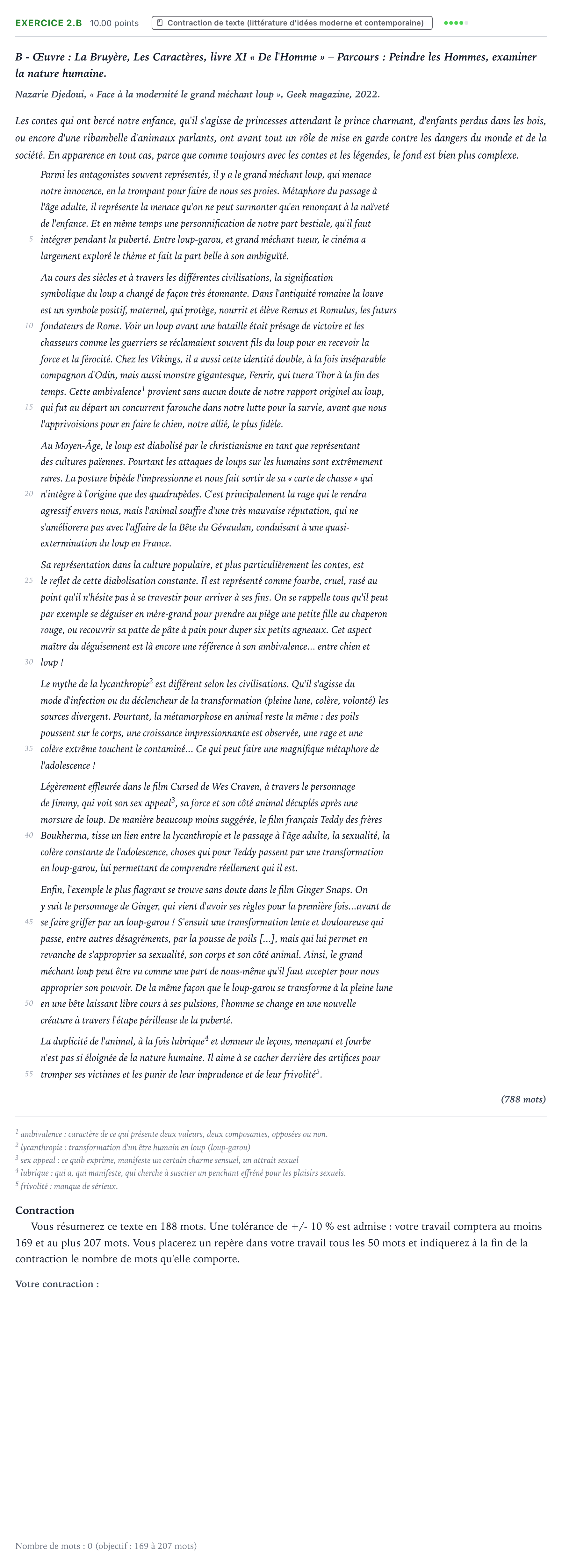 Énoncé: Exercice 2.B - Contraction de texte · Bac STMG Français Polynésie remplacement 2023