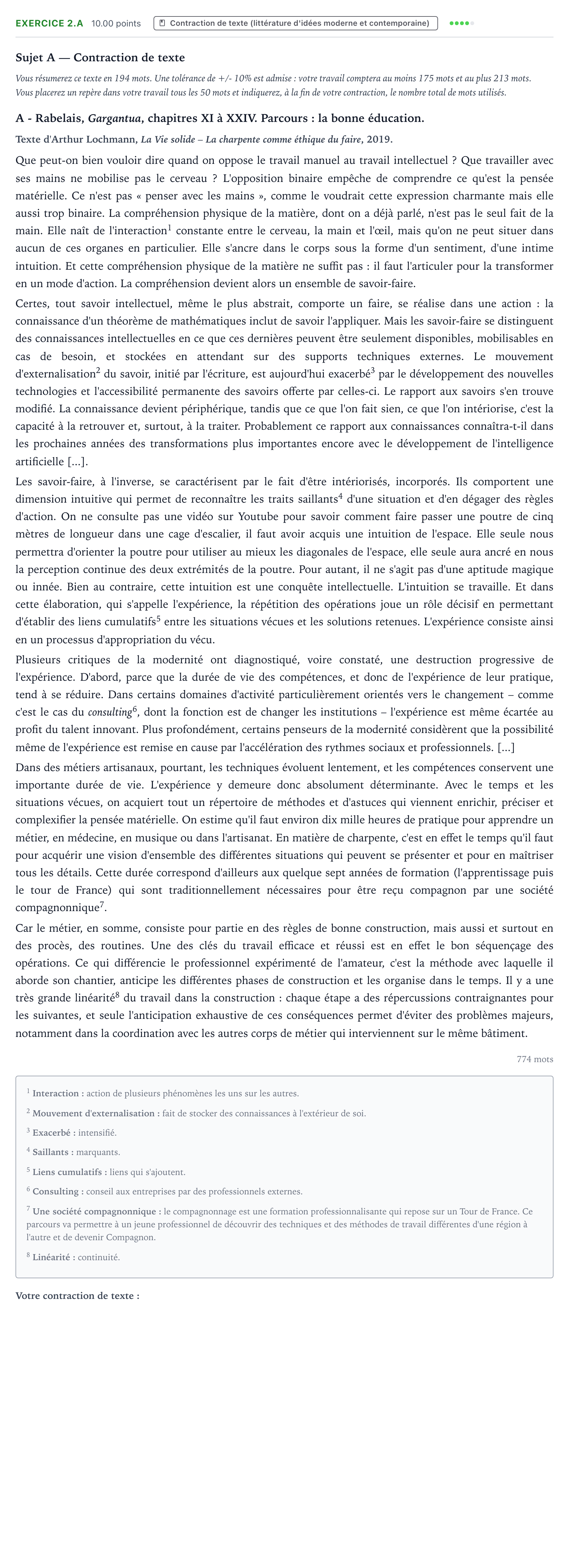 Énoncé: Exercice 2.A - Contraction de texte · Bac STMG Français Antilles-Guyane session normale 2024